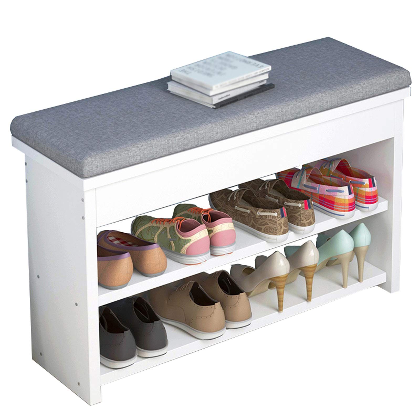 MUMUJIN Narrow Shoe Bench with Cushion - 70x24x44cm Multifunctional Storage Shelf for Living Room, Hallway, Bedroom - Space-Saving Entryway Organizer (Gray) - Perfect for Small Apartments & Closet Organization