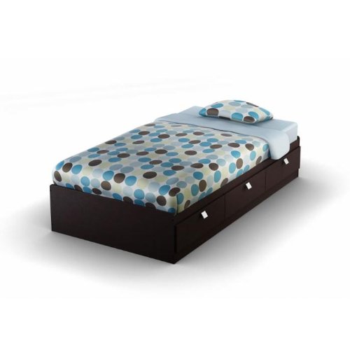 South Shore Spark Mates Twin Size Bed Frame with Storage Drawers in Chocolate Brown - Perfect for Kids' Bedrooms, Guest Rooms & Small Spaces