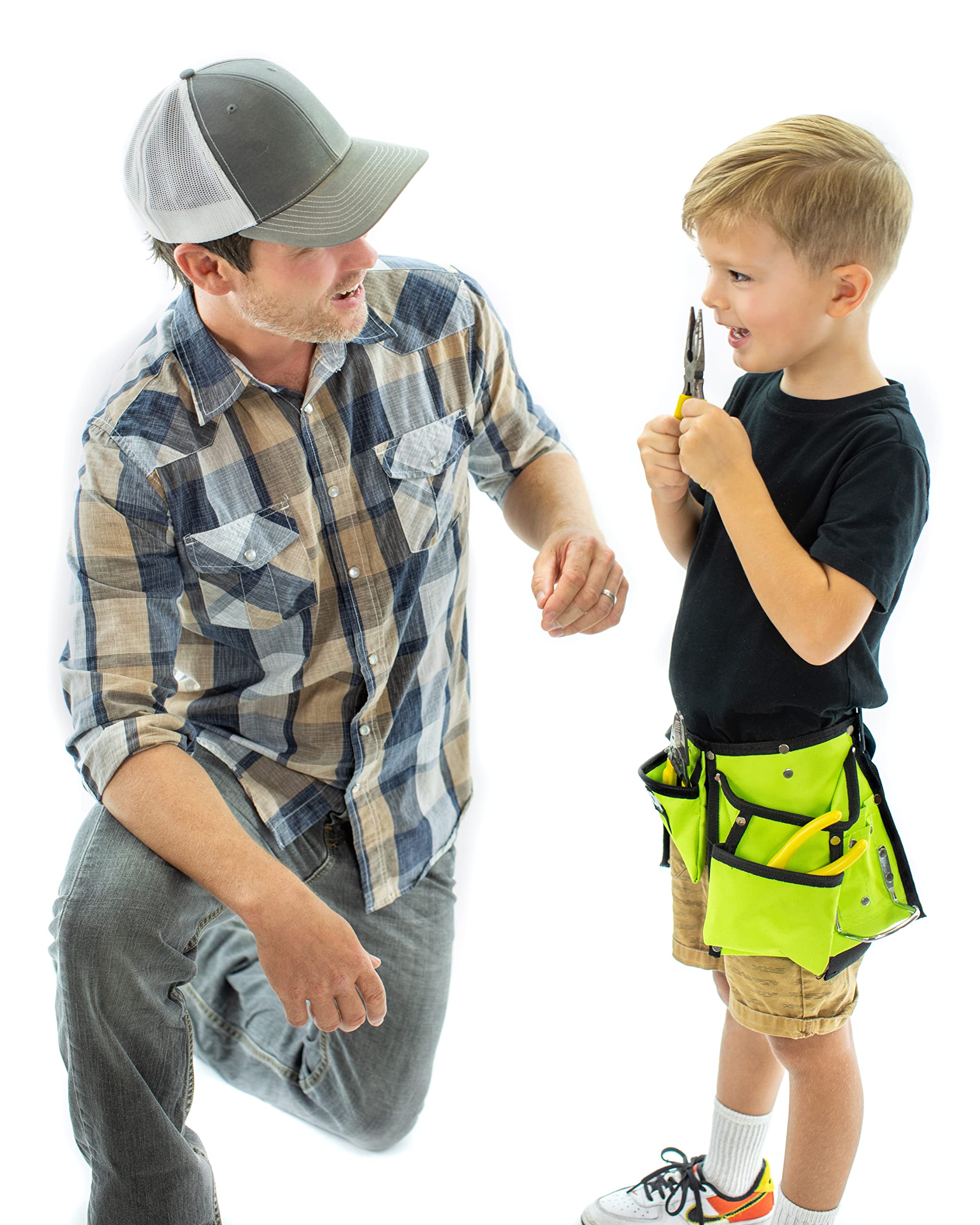 My First Tool Belt Green by DIYjr - Adjustable Kids Tool Belt for Boys & Girls, Durable Construction Apron for Junior Carpenters - Perfect for DIY Projects, Pretend Play & Woodworking Activities