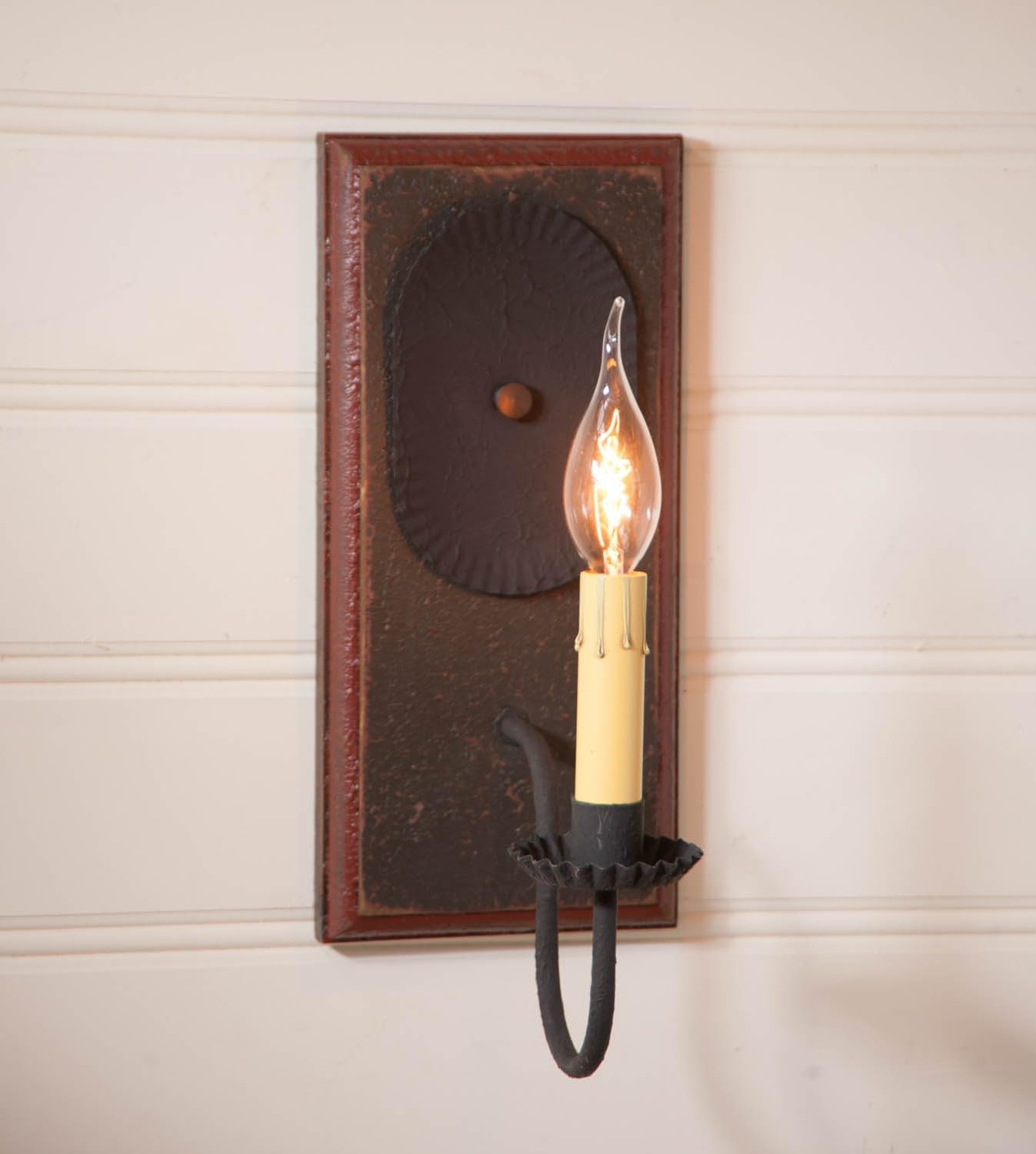 12 Inch Espresso Wilcrest Wall Sconce with Salem Brick Stripes - Rustic Country Tinware Lighting for Living Room, Bedroom & Porch Decor