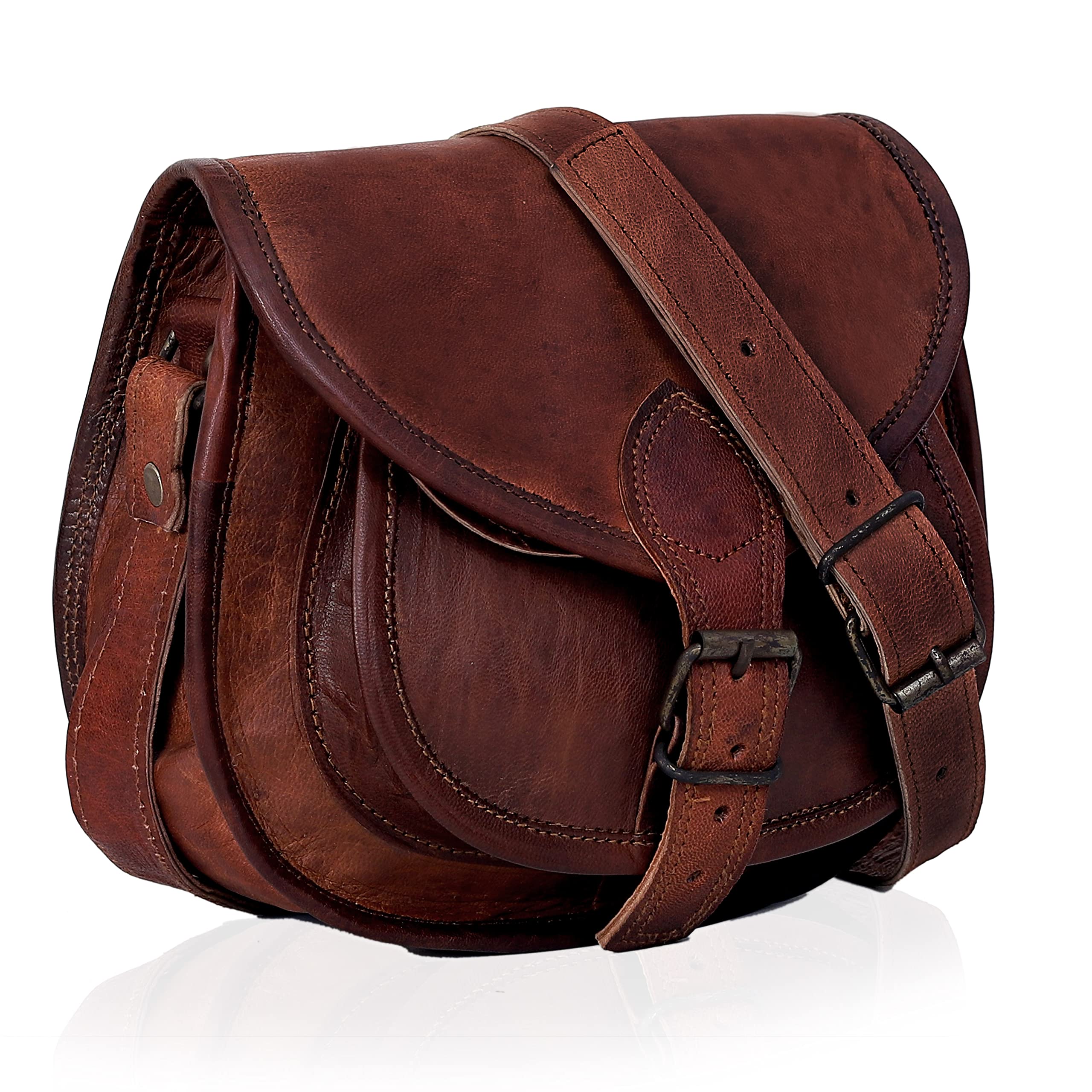Vintage Style Genuine Brown Leather Crossbody Shoulder Bag for Women - 9