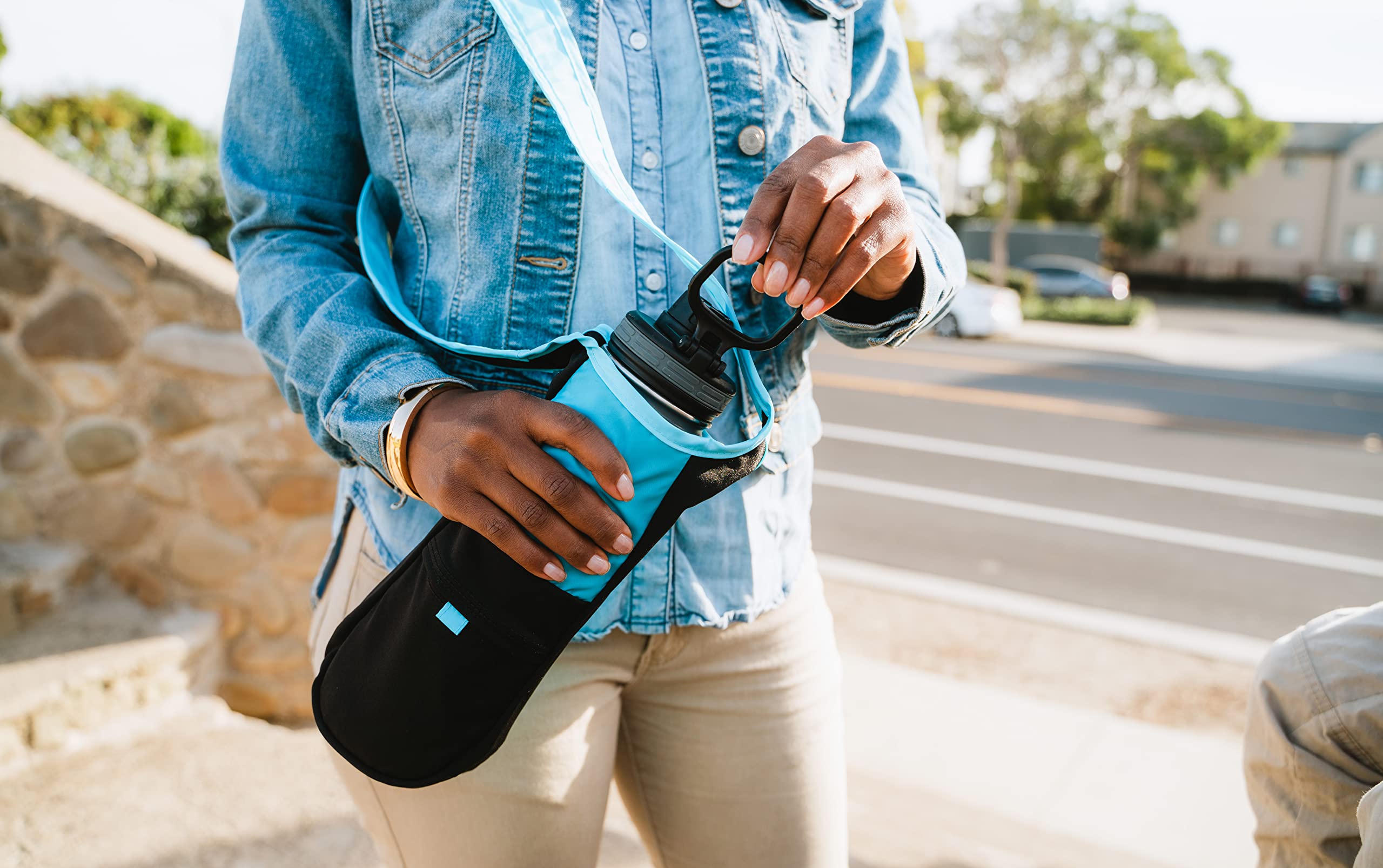 ChicoBag rePETe Recycled Water Bottle Sling with Adjustable Strap | Eco-Friendly Limestone Design | Perfect for Hiking, Gym & Outdoor Adventures
