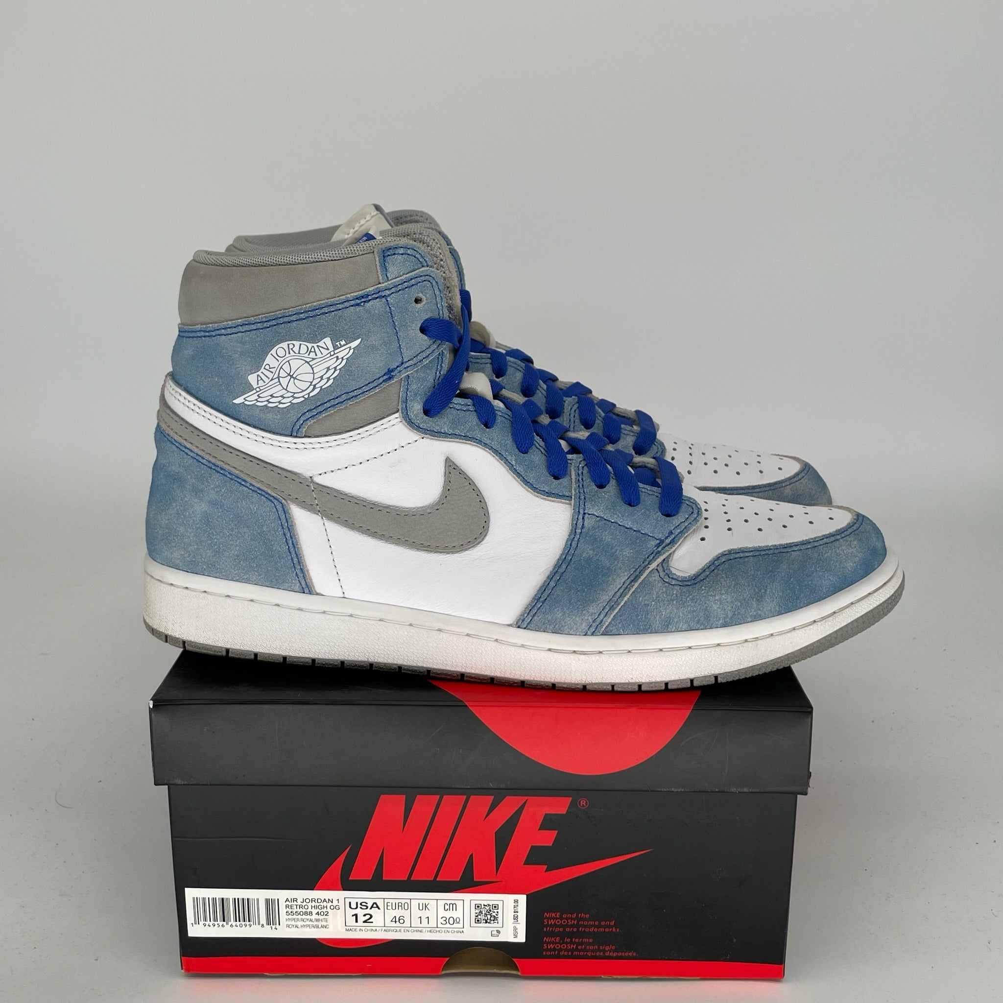 Air Jordan 1 Hyper Royal Sneakers - Size 12 Men's Basketball Shoes (555088-402) - Perfect for Streetwear, Casual Outfits & Sneaker Collectors