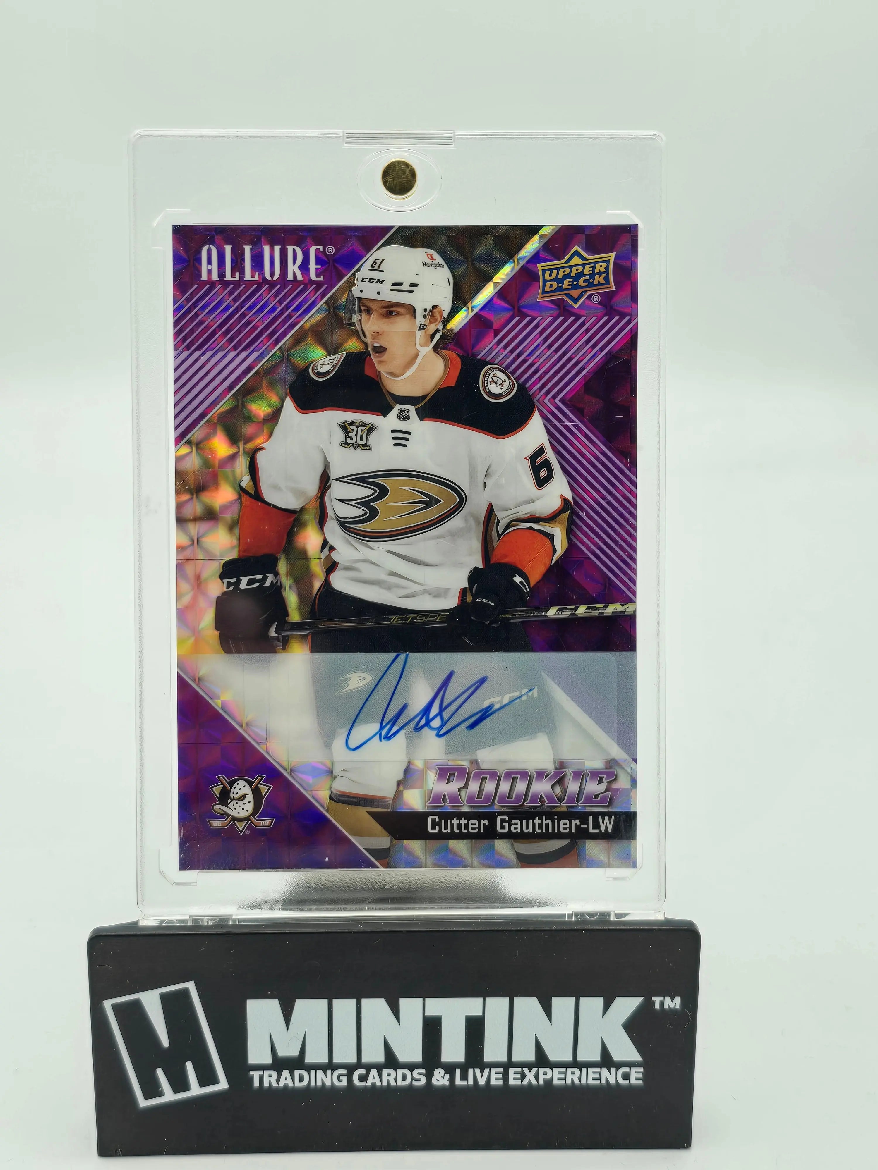 2024-25 Upper Deck Allure Hockey Cutter Gauthier Rookie Card Purple Diamond Auto 1/10 - Rare Collectible for Hockey Fans & Sports Memorabilia Enthusiasts