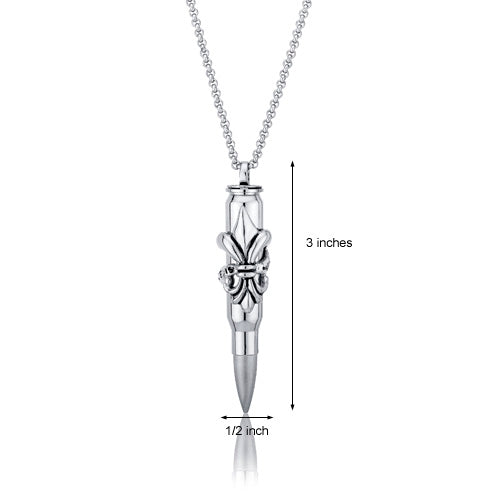 Fleur de Lis Stainless Steel Bullet Necklace for Women - Elegant Gothic Pendant Jewelry for Everyday Wear, Gift Giving & Special Occasions