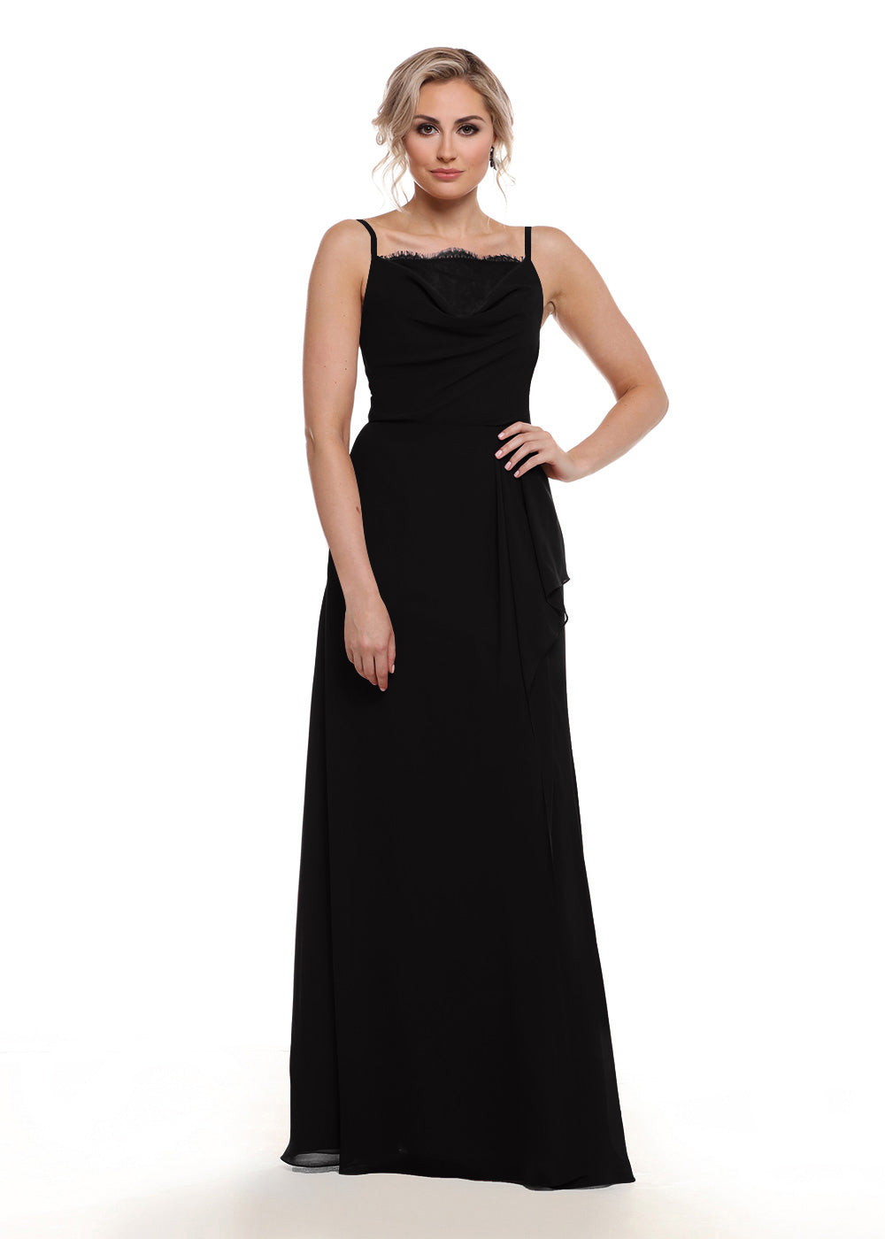 Elegant 80152 Chiffon A-Line Bridesmaid Dress with Lace Bodice & High Slit - Perfect for Weddings, Formal Events & Evening Parties