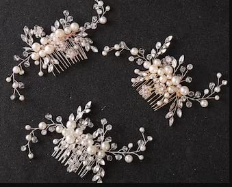 AB Beauty House Wedding Hair Comb - Pearl White Crystal Floral Side Comb Hair Crown for Brides, Prom, Parties & Special Occasions