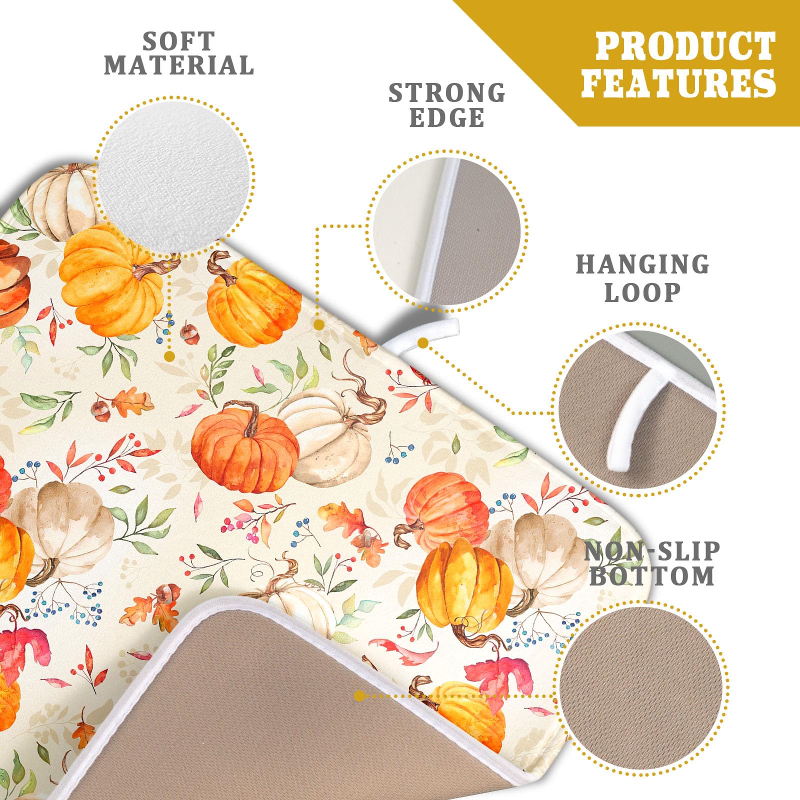 Fall Dish Drying Mat - Absorbent Reversible Microfiber 16x18 Inch for Kitchen & Coffee Bar