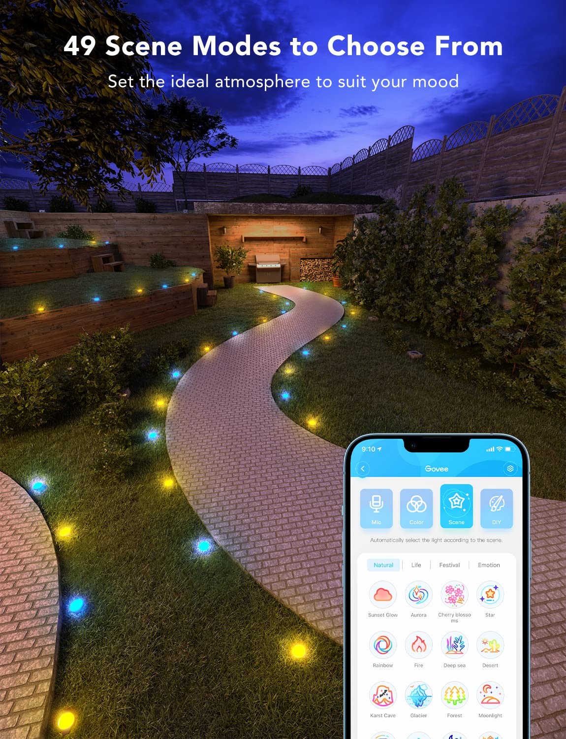 Govee 15-Pack RGBIC Outdoor Pathway Lights with Warm White - IP67 Waterproof, 36ft Low Voltage Walkway Lighting, App Control, 43 Scene Modes, Music Sync (80 LM) - Perfect for Garden, Patio, Driveway & Landscape Lighting
