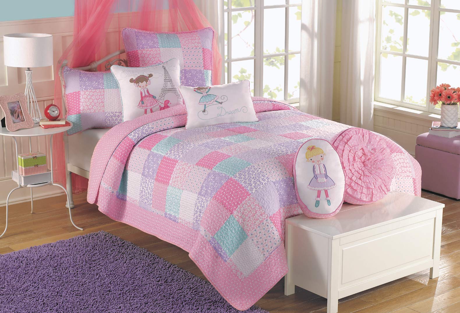 Floral Printed 100% Cotton Quilt Set - Full/Queen Size 3-Piece Bedding Set | Soft Patchwork Comforter for Cozy Bedroom Decor