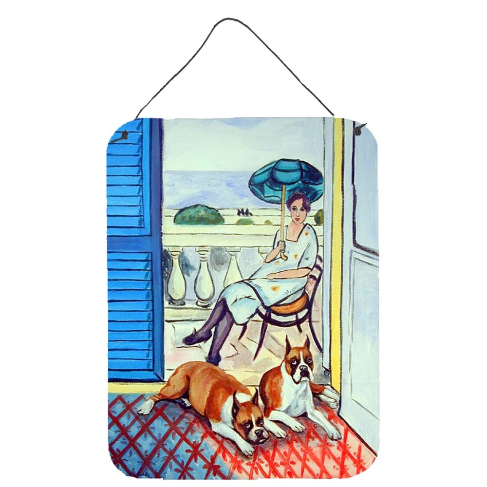 Caroline's Treasures 12x16 Multicolor Lady with Boxer Dog Metal Wall Art Sign - Kitchen, Bathroom, Bar, Front Door Decor - Durable Aluminum Hanging Plaque for Home & Office