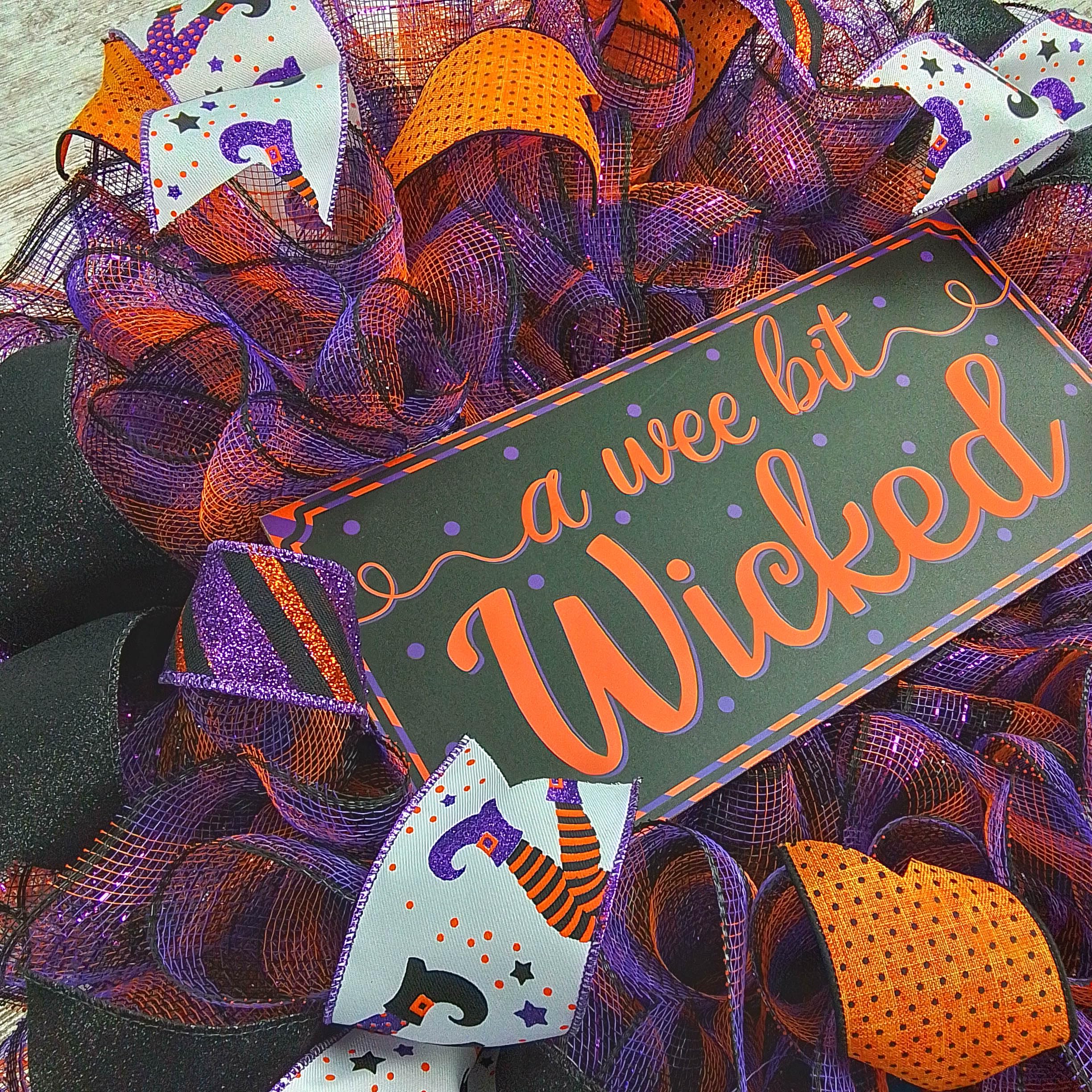 Spooky Halloween Wreath for Front Door - Black, Orange & Purple Mesh Decor - Perfect for Porch, Party & Seasonal Home Decoration