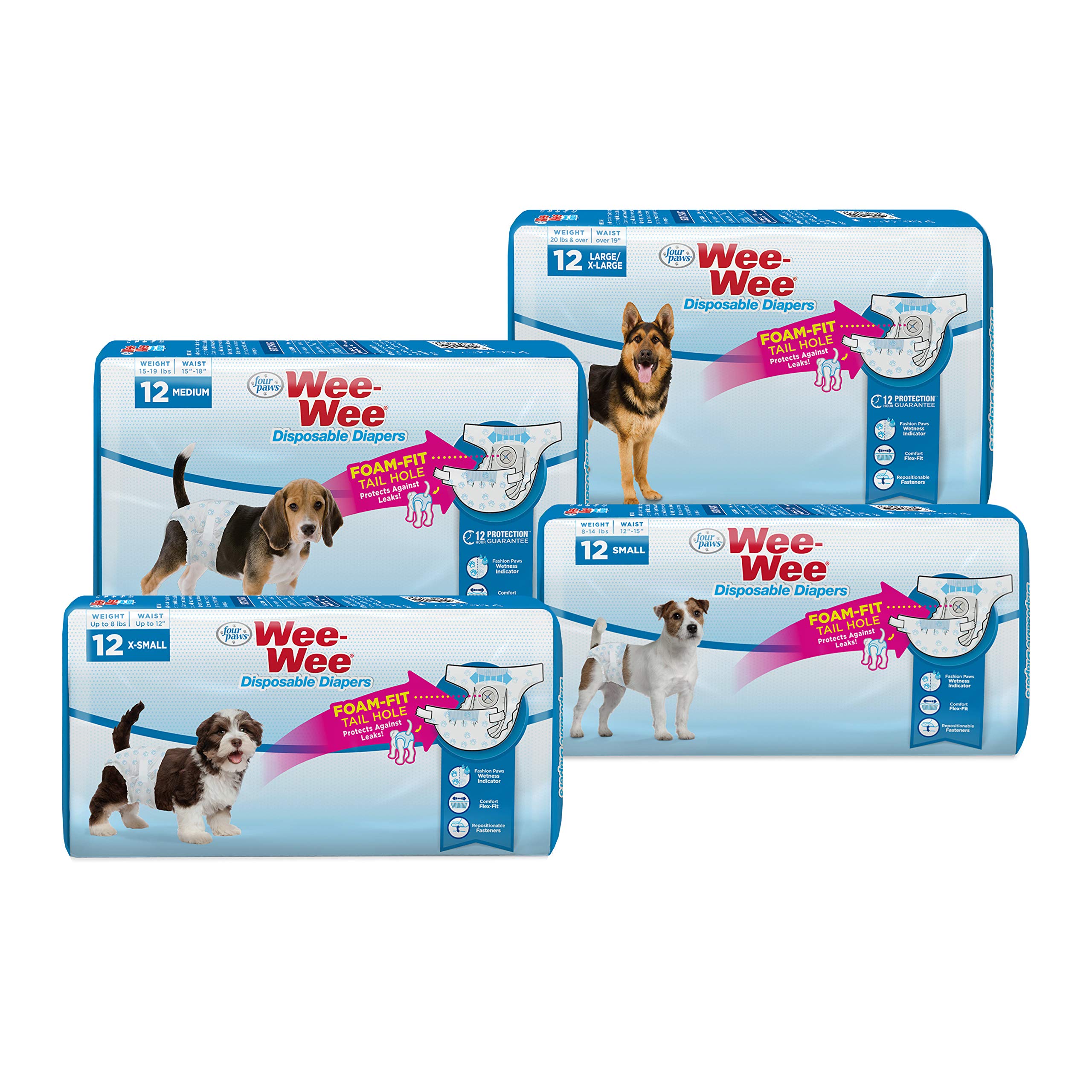 Four Paws Wee-Wee Super Absorbent Disposable Dog Diapers for Potty Training - Adjustable & Leak-Proof Puppy Pads for Small Dogs (12 Count) - Perfect for Housebreaking, Travel & Overnight Protection