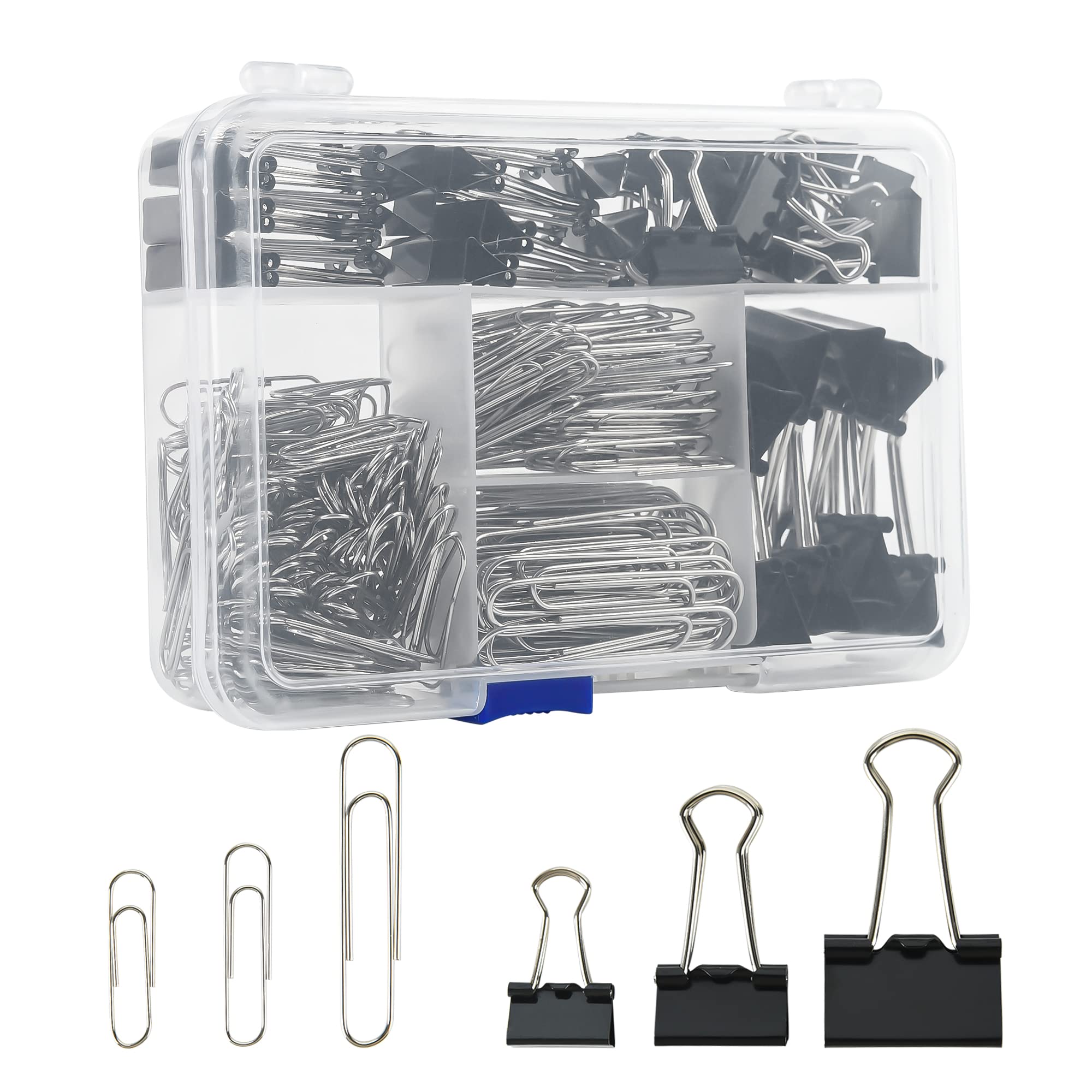 340pcs Black Binder Clips & Paper Clips Set - Assorted Sizes for Office, School, Home Use | Jumbo Large Paper Clips Organizer with Compartment Container | Perfect for Document Filing, Bulletin Boards & Craft Projects