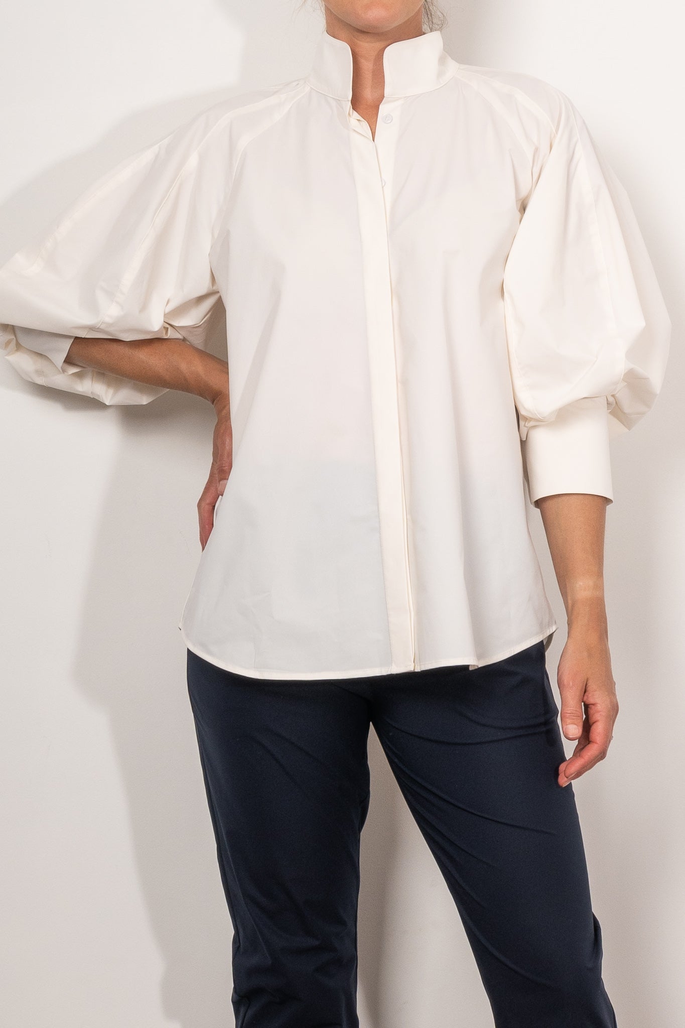 Mela Purdie Balloon Blouse Powder Weave - Elegant Women's Puff Sleeve Blouse for Office, Party & Special Occasions