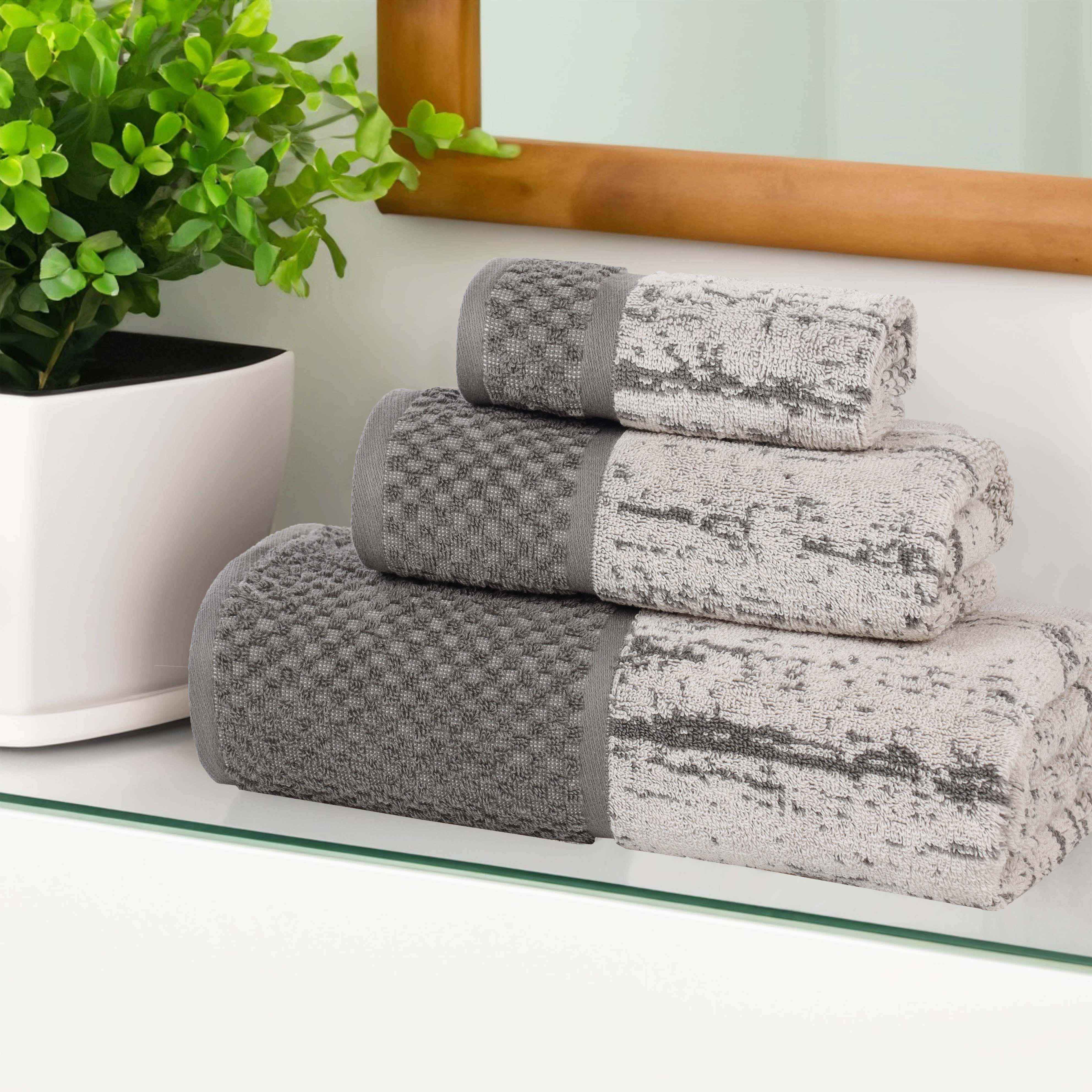 Premium Cotton Plush Soft Absorbent 2-Tone 3-Piece Bath Towel Set for Spa, Gym & Luxury Home Use