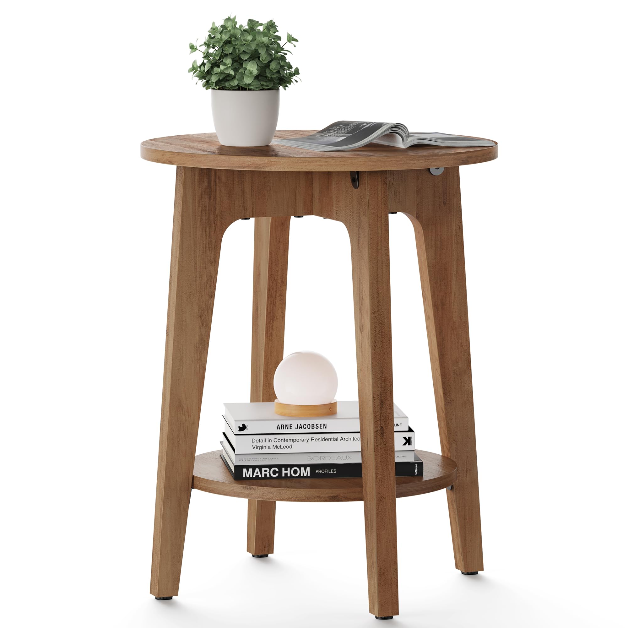 VASAGLE Small Round Side Table with Lower Shelf, Rustic Walnut Nightstand & End Table for Living Room, Bedroom, Office - Compact Furniture for Small Spaces, Perfect as Coffee Table or Bedside Stand