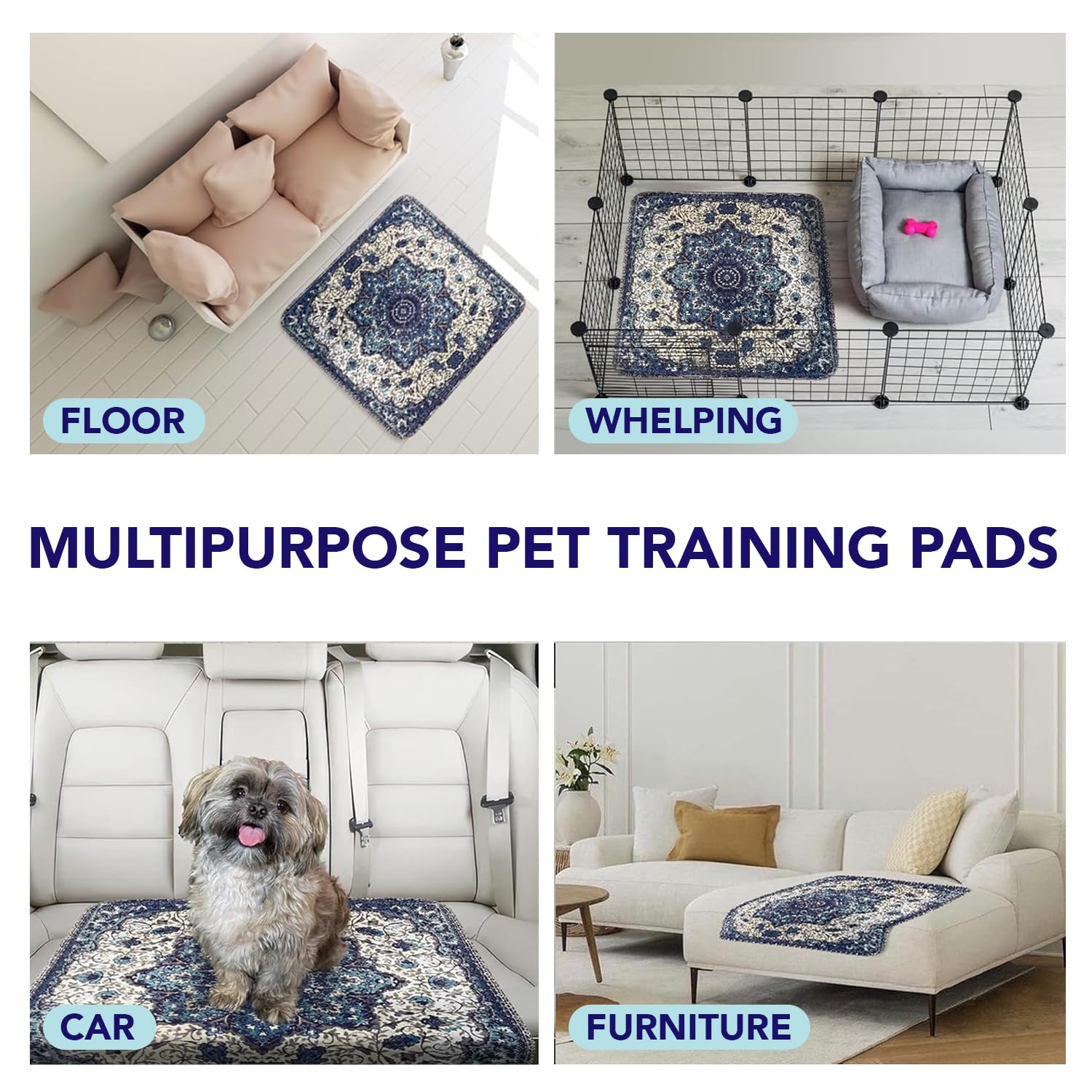 Washable Dog Pee Pads - Super Absorbent Reusable Puppy Training Pads | 100% Waterproof, Leak-Proof & Non-Slip Whelping Pads | Ideal for Housebreaking, Crate Training & Indoor Pet Protection