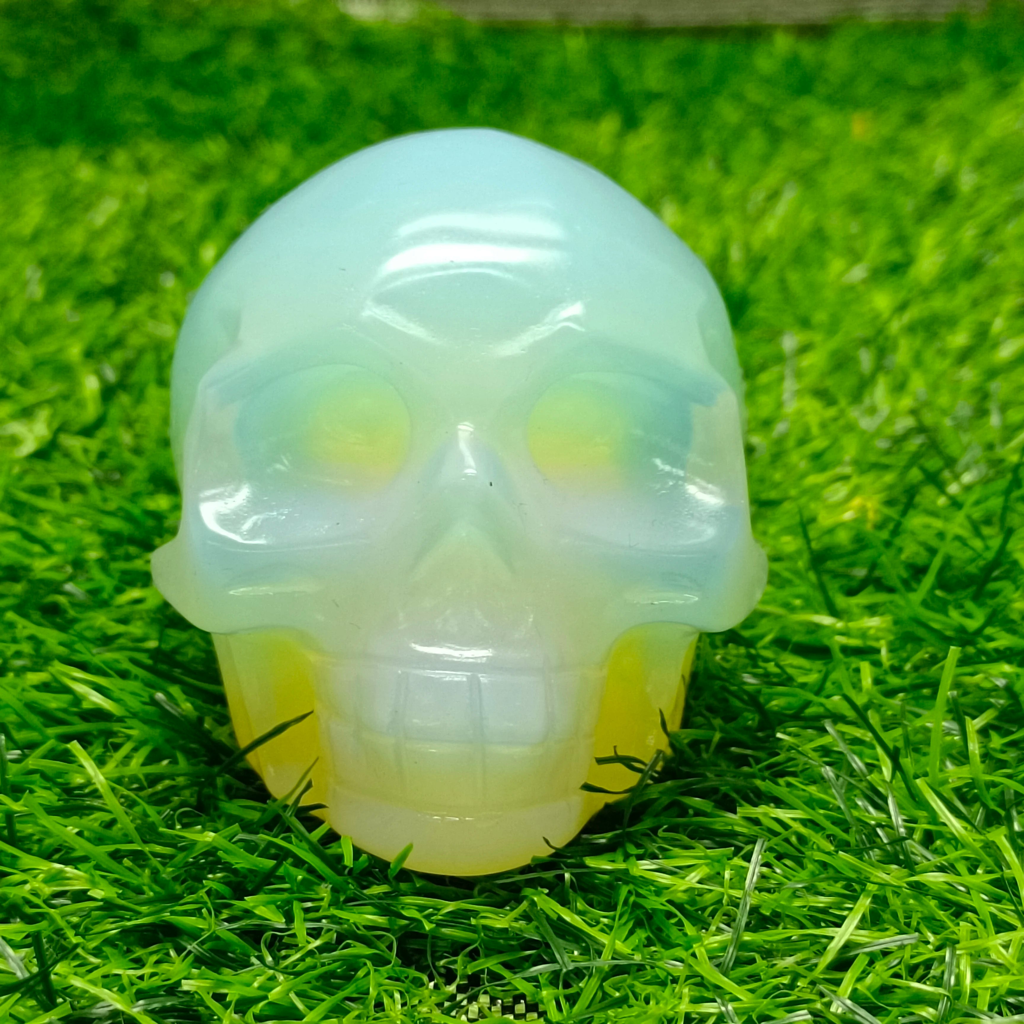 Natural Opal Skull Carving - Healing Quartz Crystal Mineral Stone for Reiki, Meditation & Spiritual Decor - Unique Degaussing Home & Office Decoration Gift