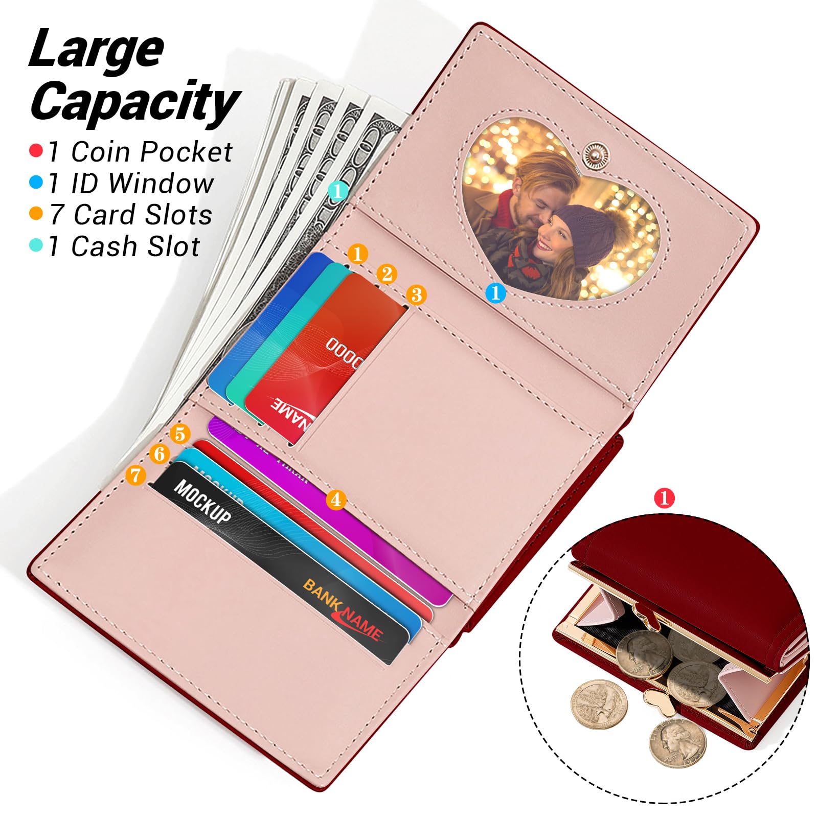YINHEXI Women's RFID Blocking Leather Wallet - Cute Small Trifold Card Holder with Coin Pocket for Girls & Ladies (Burgundy) | Perfect for Everyday Use, Travel & Gift Giving