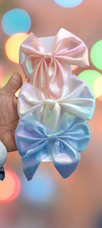 Stylish SUNBIRD Large Silk Bow Ties for Women & Girls - 6-Piece Holographic French Bow Hair Clips Set for Kids, Teens & Adults - Perfect for Weddings, Parties, School & Everyday Fashion Accessories