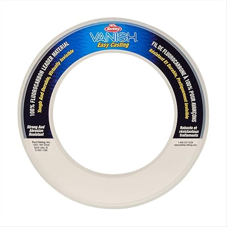 Berkley Vanish Fluorocarbon Fishing Leader Line - 40lb Test, 30 Yards - Invisible Underwater for Bass, Trout, Walleye - Perfect for Freshwater & Saltwater Fishing