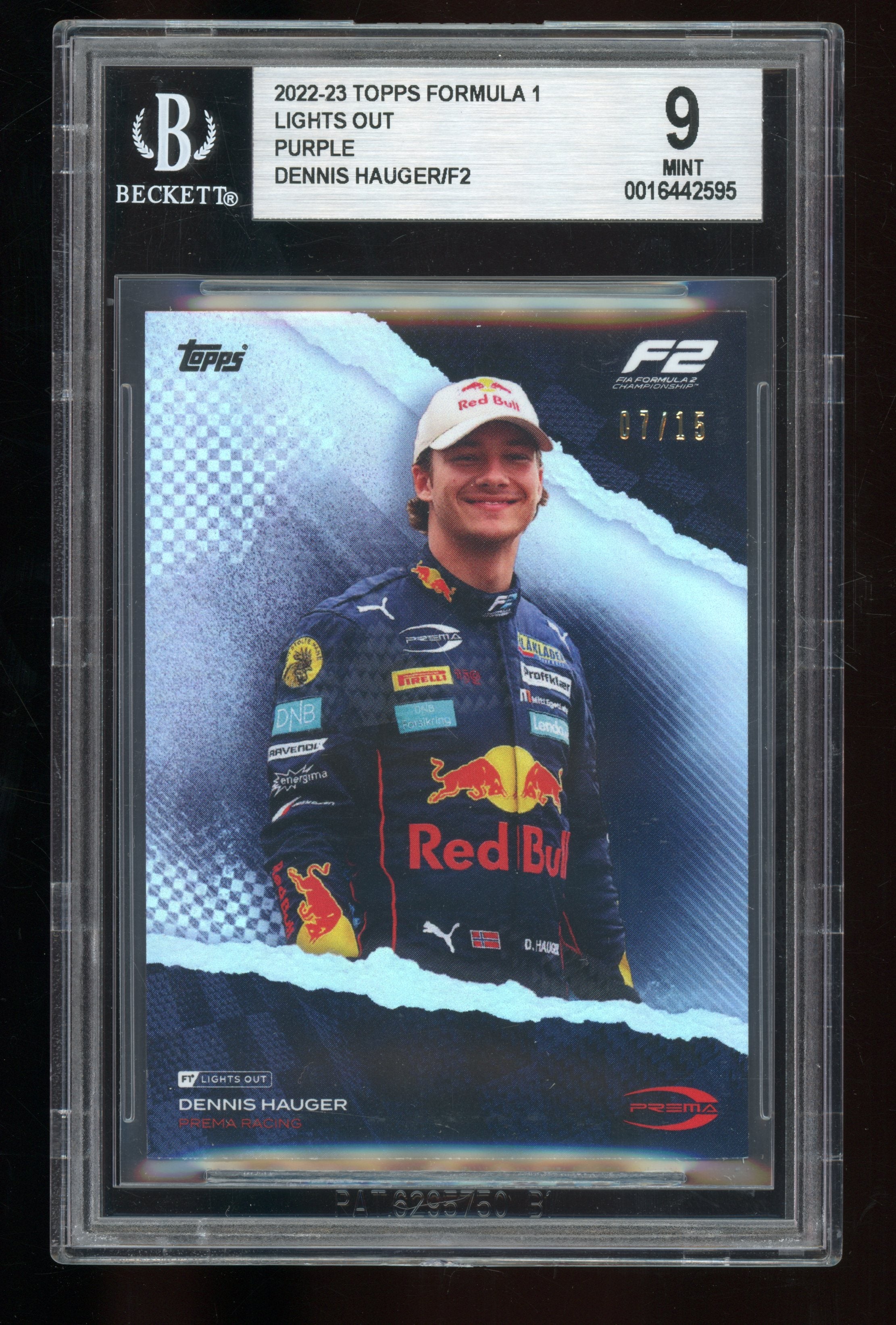 2022 Topps Lights Out F1 Dennis Hauger Purple BGS 9/15 - Rare Formula 2 Racing Card for Collectors & Sports Memorabilia Enthusiasts