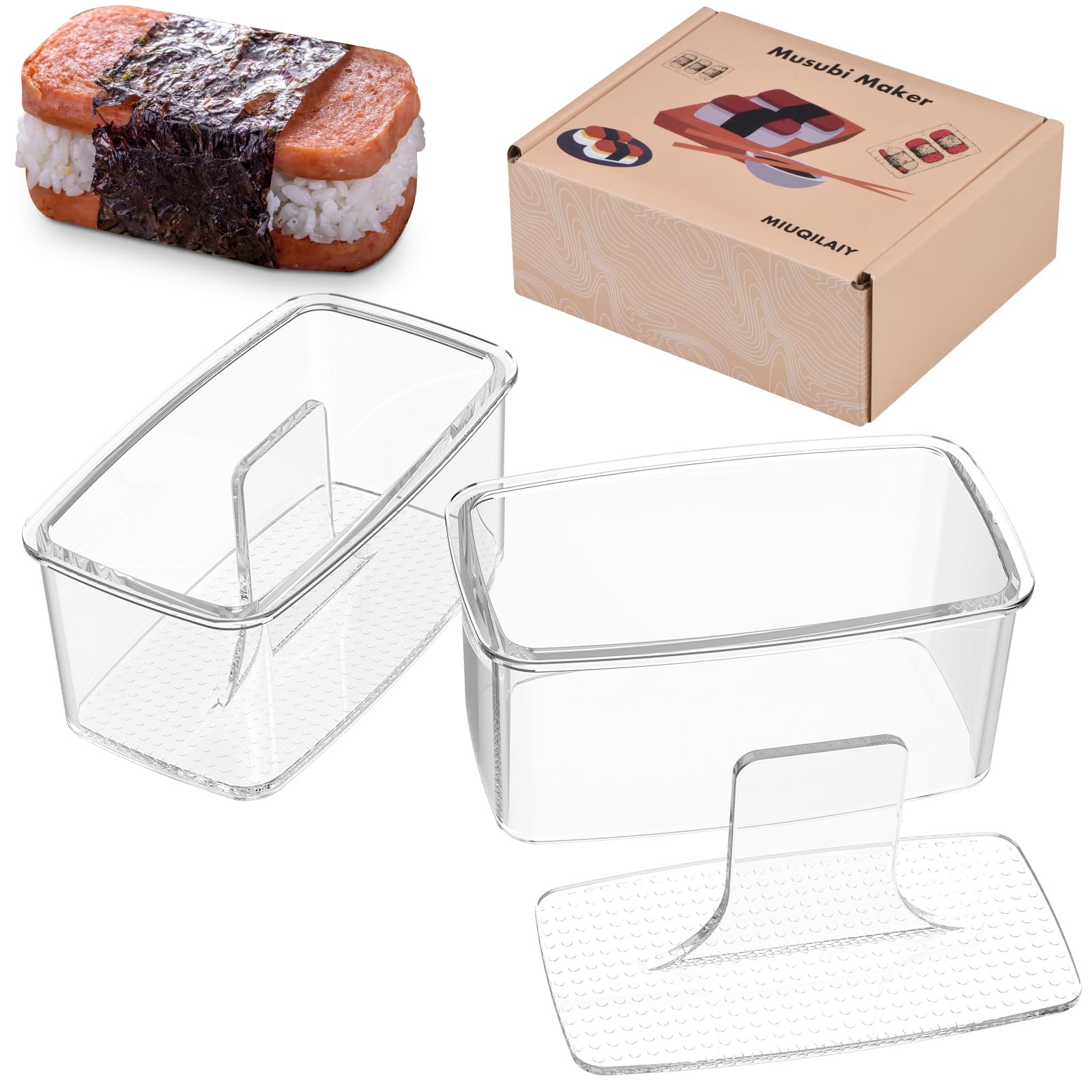2PCS Clear Musubi Mold Kit - Non-Stick BPA-Free Sushi Maker Press for Hawaiian Onigiri - Perfect for Home Cooking & Restaurant Use