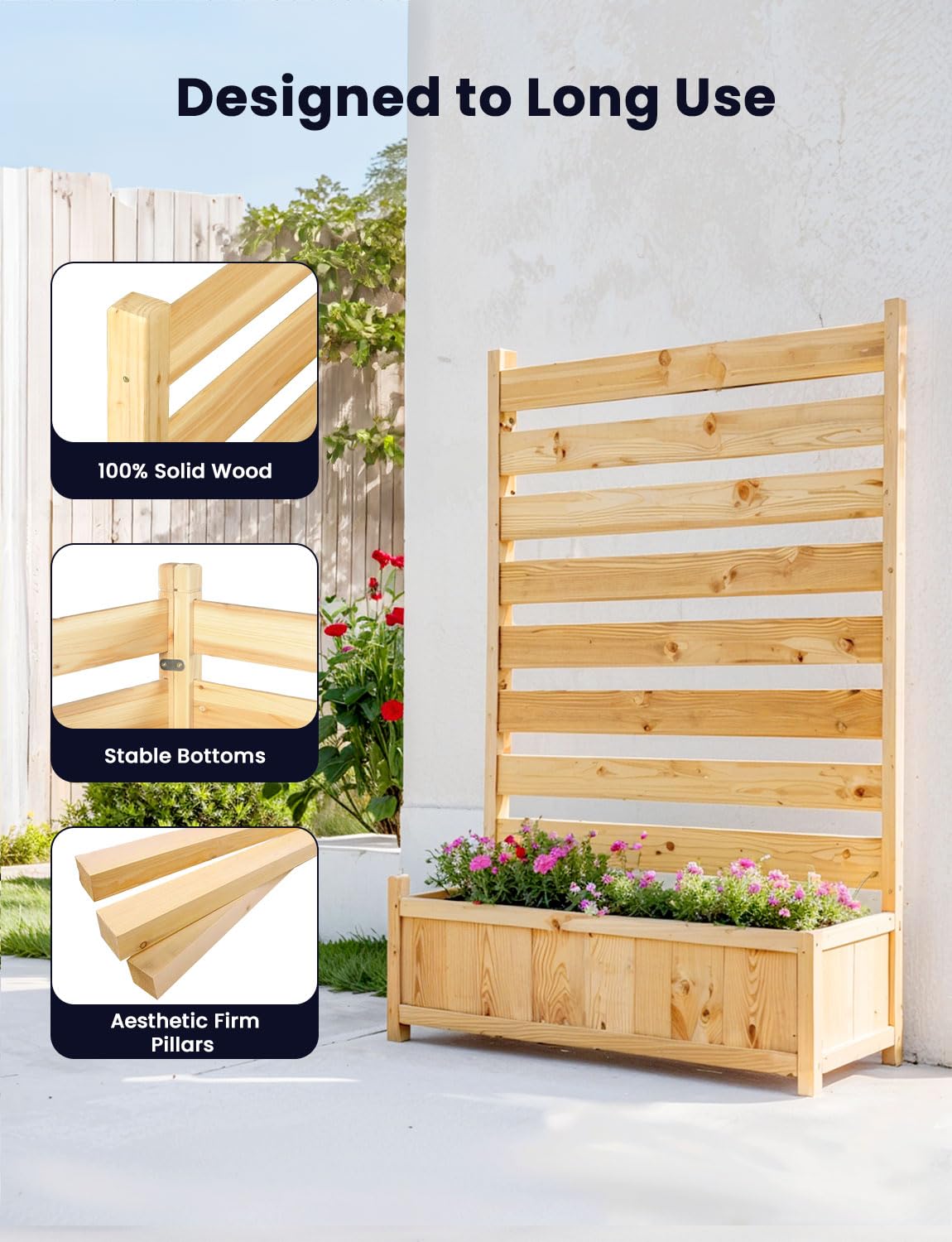 Wood Privacy Screen Fence Panels - No Dig AC Unit Cover with Planter Box | Pool Equipment Enclosure & Outdoor Trash Can Hider | Durable Backyard Privacy Solution for Patio, Deck & Garden Areas