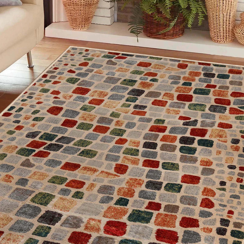 Dexter Abstract Cobblestone Indoor Area Rug 8x10 - Non-Slip Modern Bohemian Floor Mat for Living Room, Bedroom, Office Decor