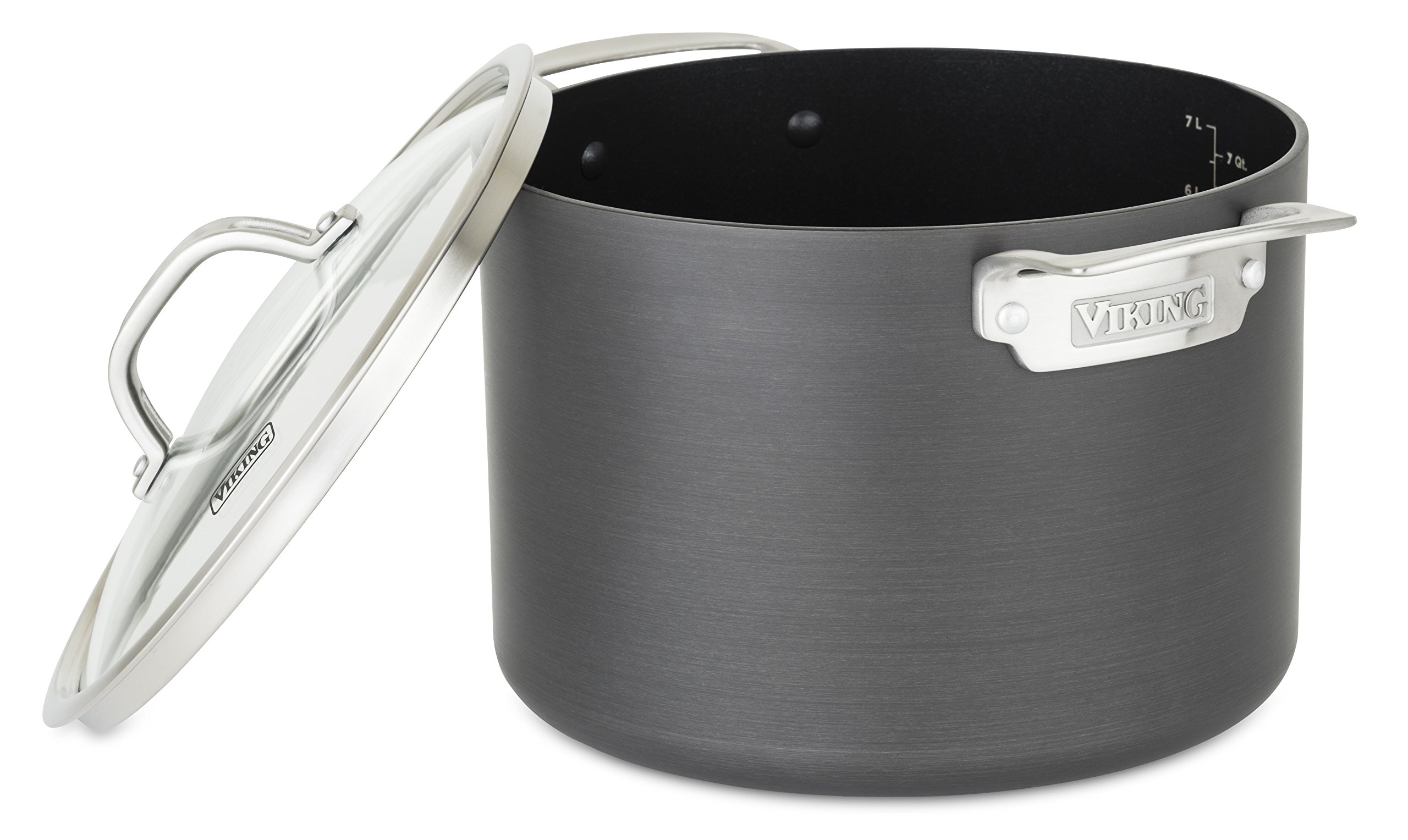 Viking 8 Quart Non Stick Stock Pot - Hard Anodized Nonstick Soup Cooking Pot with Glass Lid, Gray - Perfect for Soups, Stews, Pasta & Large Family Meals