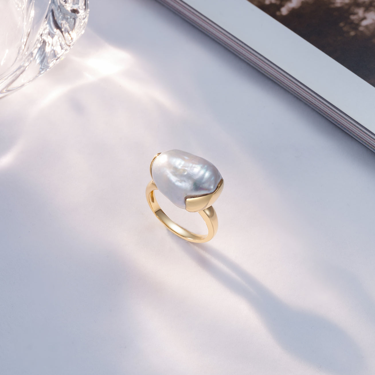 18K Solid Gold South Sea Baroque Pearl Ring for Women - Elegant Handmade Jewelry Gift for Anniversary, Wedding, or Special Occasions
