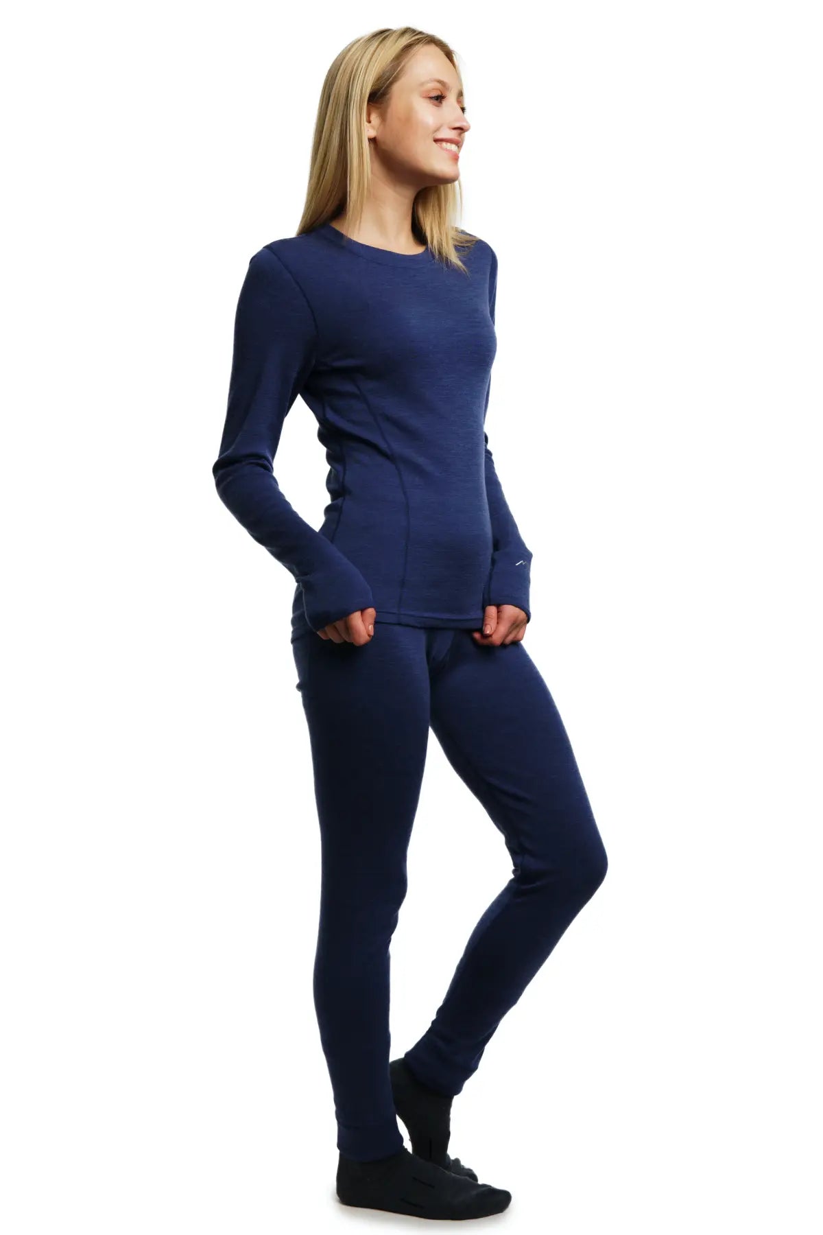 Women's Merino Wool Thermal Underwear Set - 250g Warm Winter Base Layer Top & Bottom - Windsor Blue - Perfect for Skiing, Hiking & Cold Weather Activities