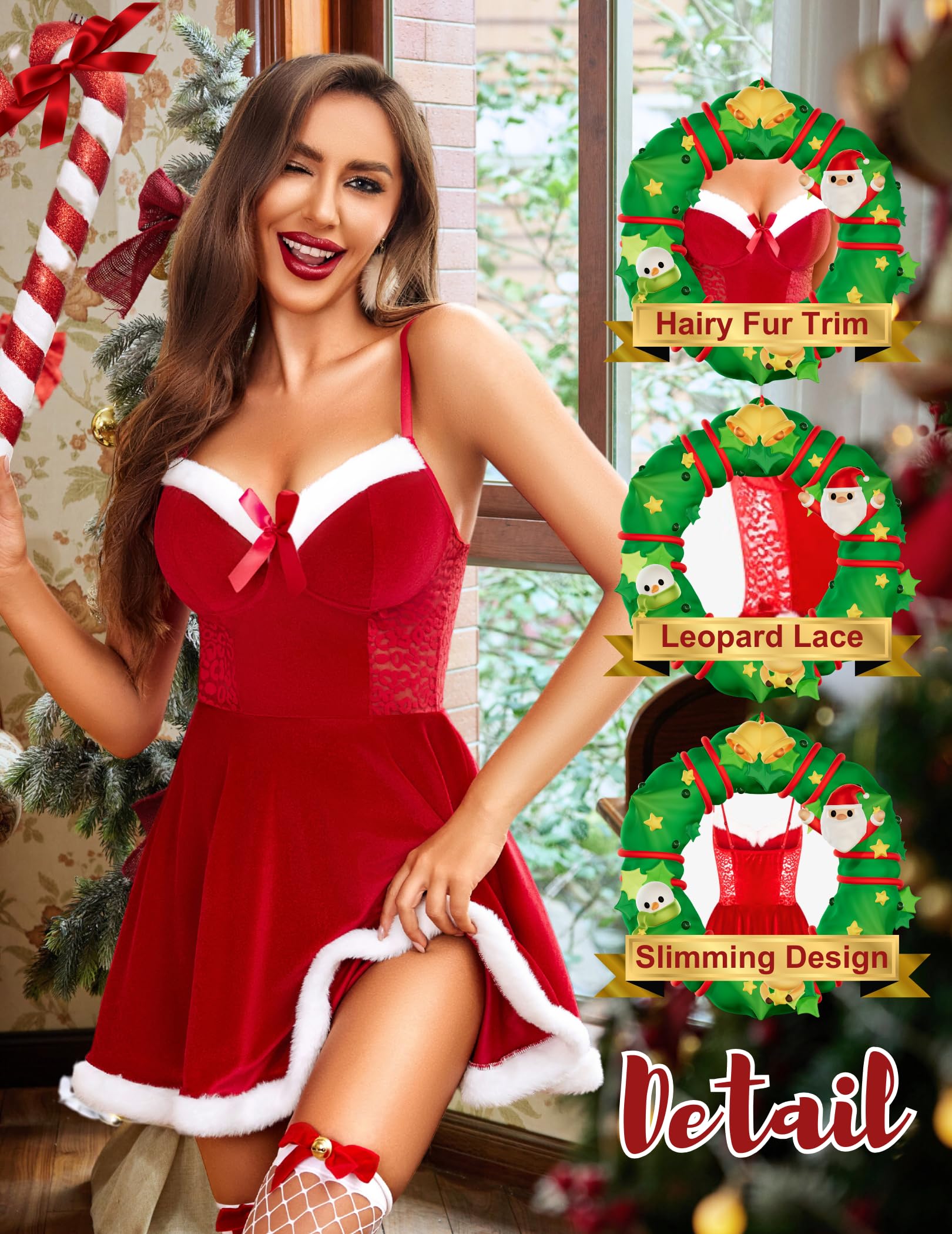 Avidlove Sexy Christmas Lingerie for Women - Santa Babydoll Chemise with Lace & Velvet Holiday Outfit | Perfect for Christmas Parties, Romantic Nights & Festive Boudoir Photography