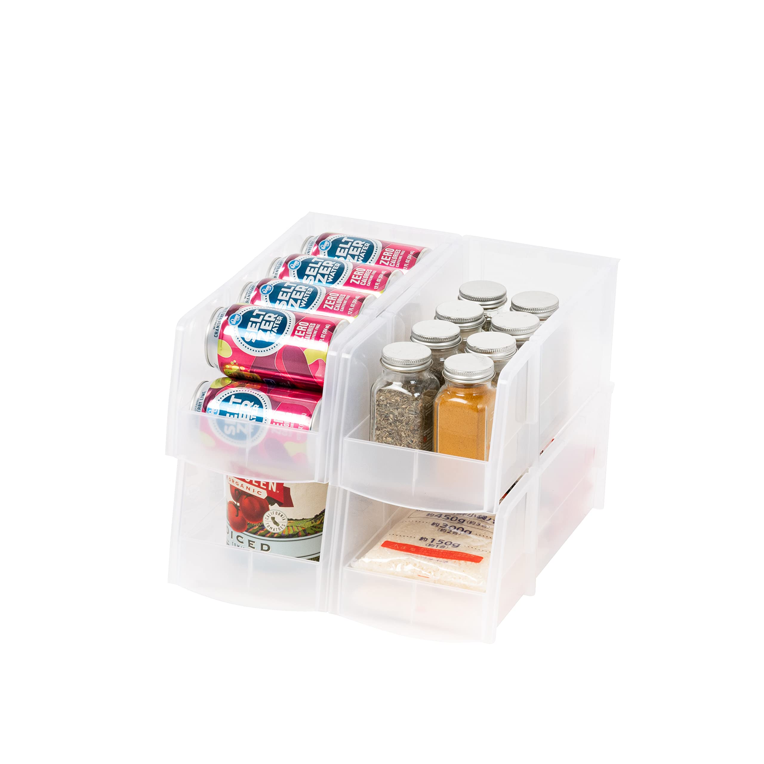 IRIS USA Clear Plastic Stackable Storage Bins - Large 4 Pack | Open Front Organizer Baskets for Fridge, Pantry, Kitchen, Closet & Bathroom | Perfect for Snacks, Cans, Office Supplies & Coffee Pods | Space-Saving Home & Office Organization Solution