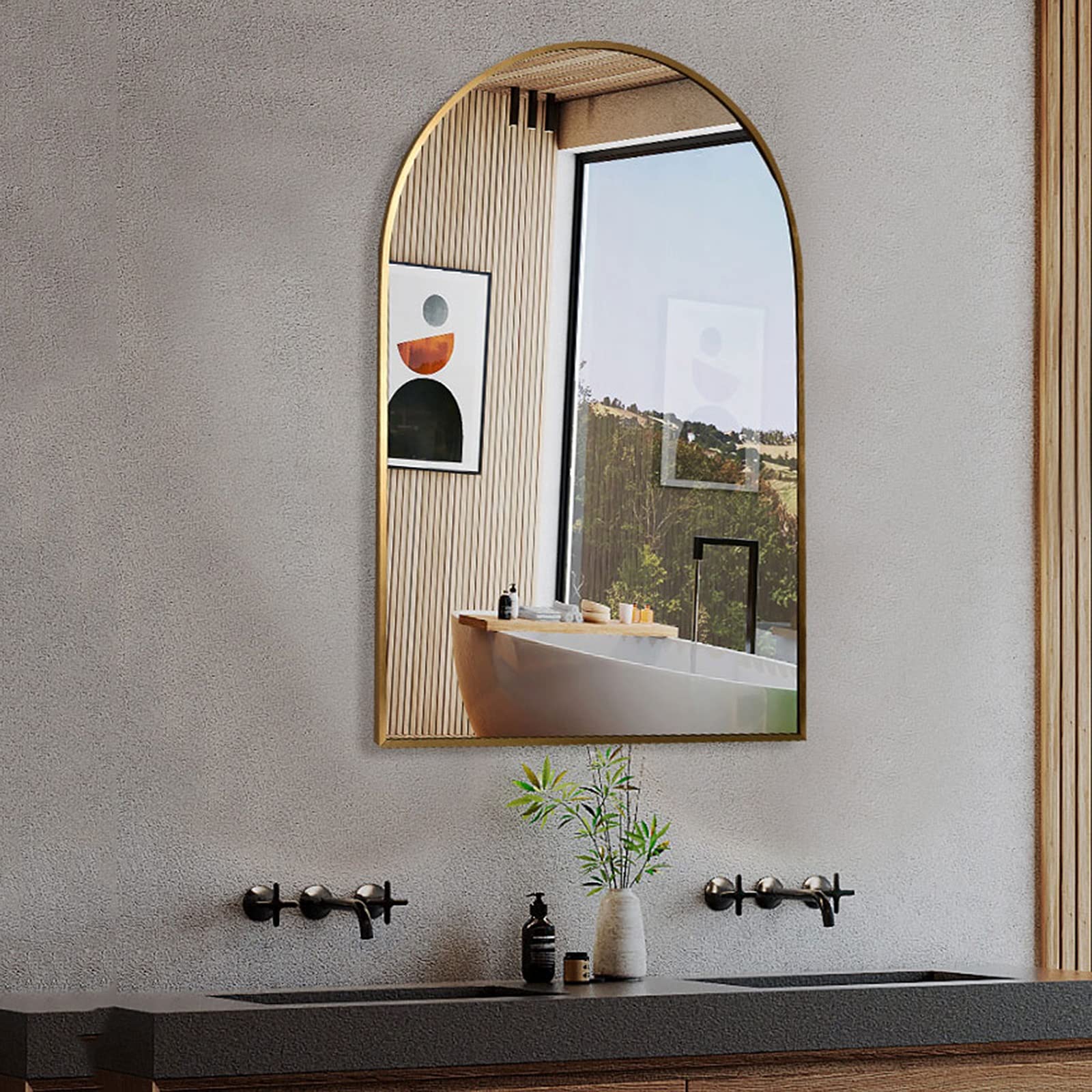 Gold Bathroom Mirror - 50x80cm Wall Mirror with Aluminum Alloy Frame, High-Definition Silver Vanity Mirror for Bedroom & Bathroom Decor, Perfect for Makeup & Home Decoration