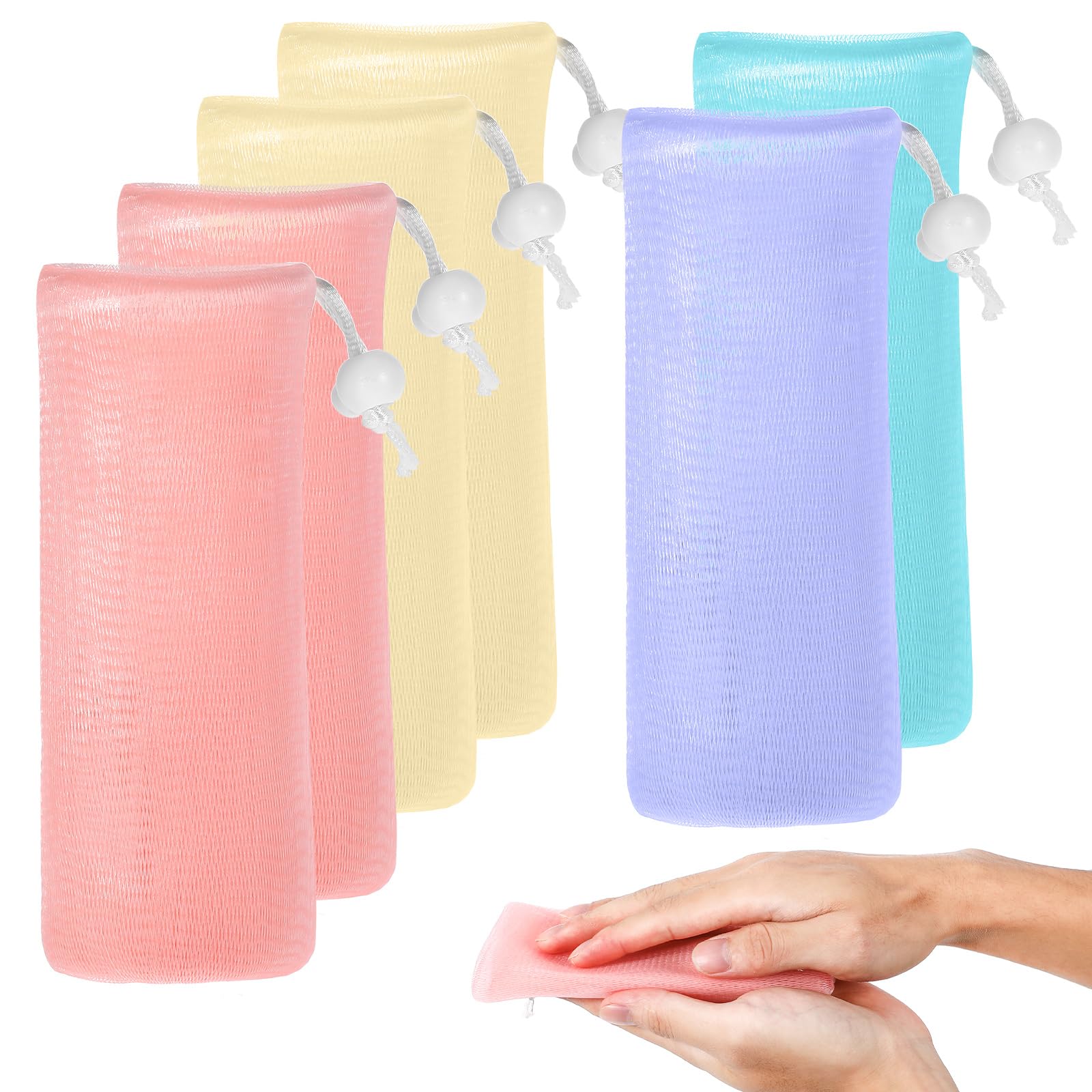 6Pcs Exfoliating Mesh Soap Pouches - Soap Saver Bags with Drawstring for Body & Facial Cleansing | Bath & Shower Essentials | Perfect for Travel, Gym & Spa Days