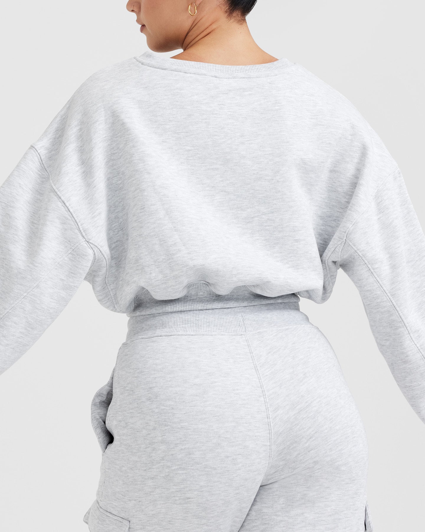 All Day Est 2020 Women's Crop V-Neck Sweatshirt - Light Grey Marl | Casual Pullover for Yoga, Lounge & Streetwear