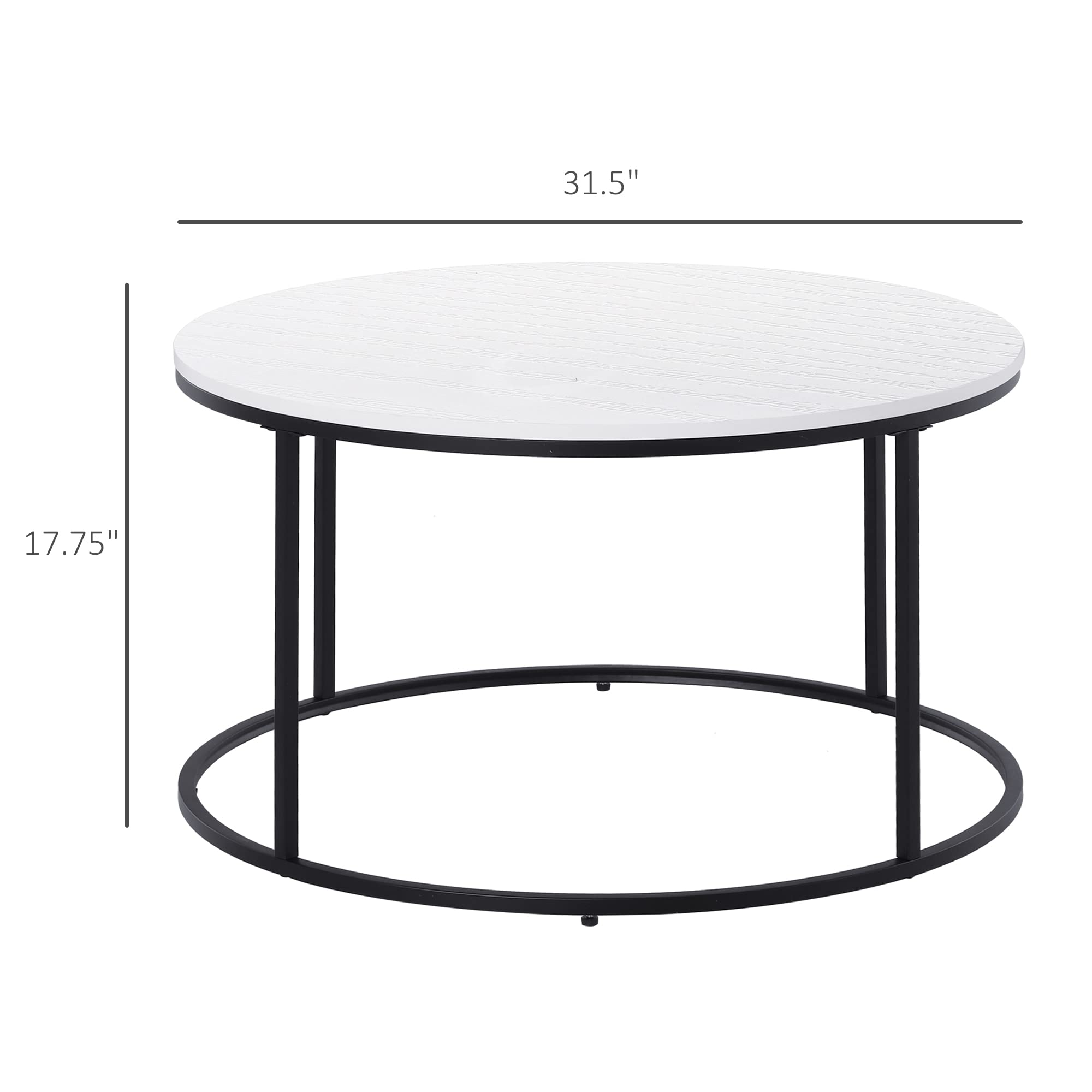 Modern Round Coffee Table 32 Inch - Black Metal Frame & White Top - Living Room Center Table for Home Decor, Coffee & Conversations