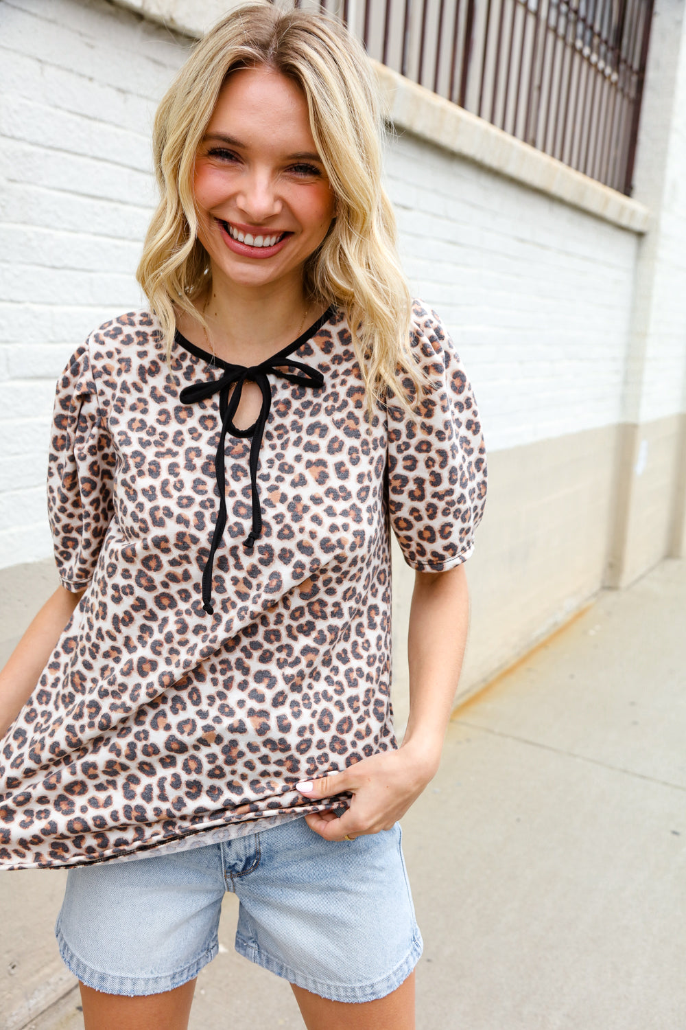 Stylish Animal Print Knit Top with Collar & Front Tie - Perfect for Casual Wear, Office Outfits & Date Nights