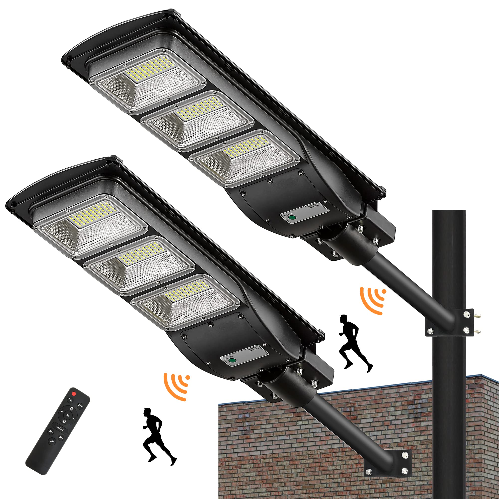 2 Pack 2000W Solar LED Street Lights with Motion Sensor - IP65 Waterproof Outdoor Security Lighting for Parking Lots, Driveways, Gardens - Dusk to Dawn Solar Powered Flood Lights for Home, Garage & Yard Safety