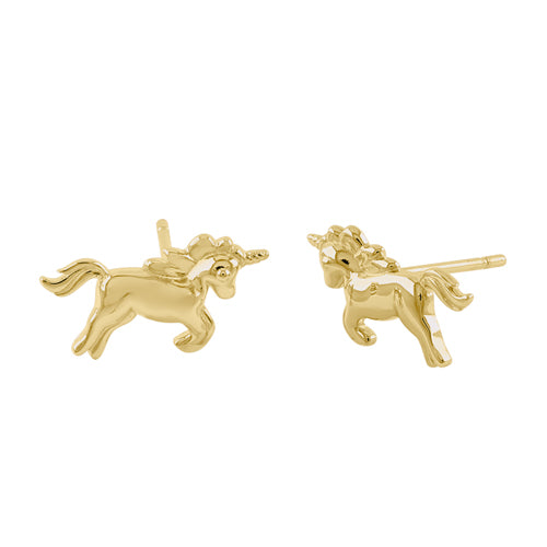 14K Solid Yellow Gold Small Unicorn Stud Earrings for Women - Perfect Gift for Birthday, Anniversary & Everyday Wear