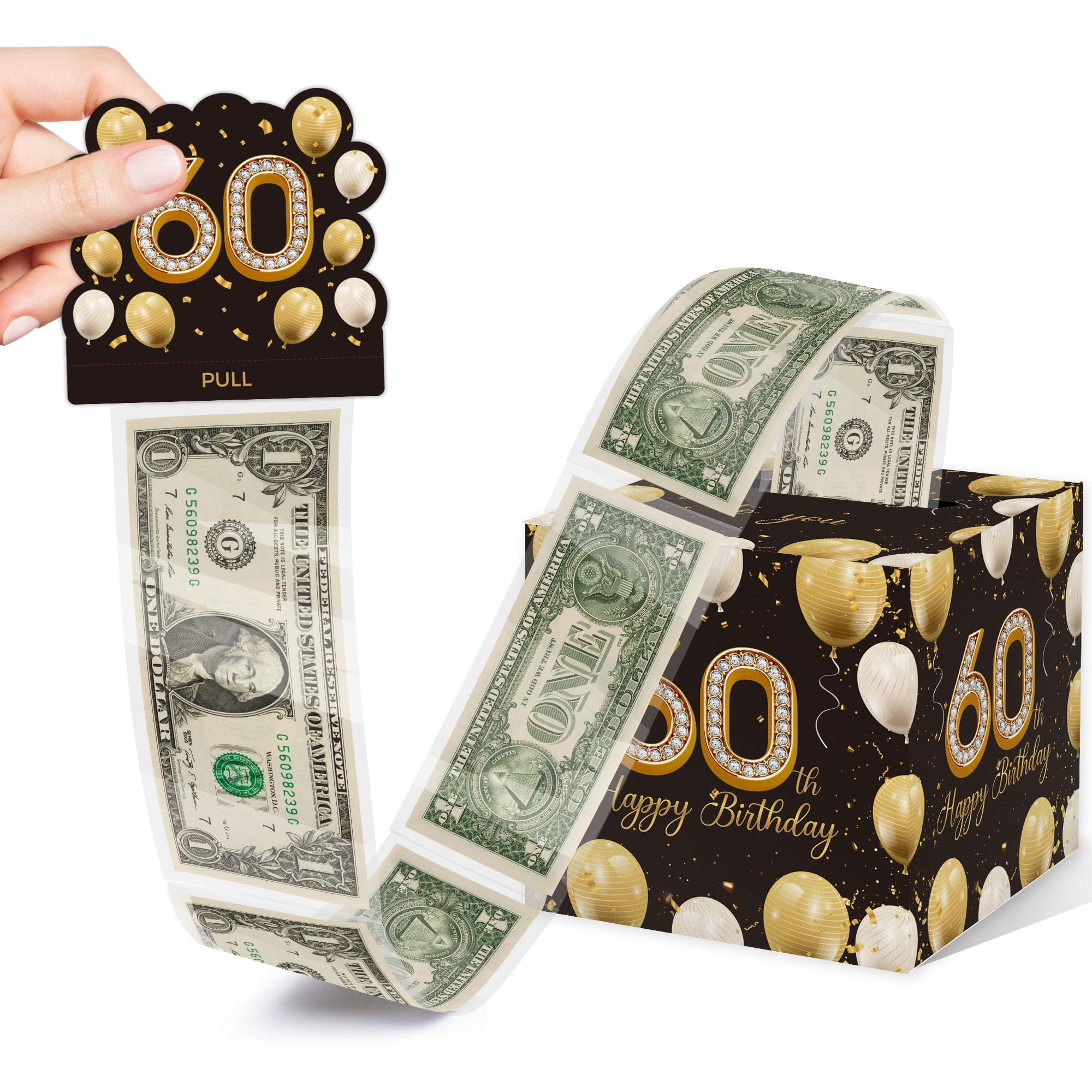 60th Birthday Gift Box for Women - Elegant Black Gold Money Gift Box with Pull Out Drawer & 35PCS Bags - Perfect 60th Birthday Party Decorations & Cash Gift Idea - Great for Milestone Celebrations, Retirement Parties & Special Occasions