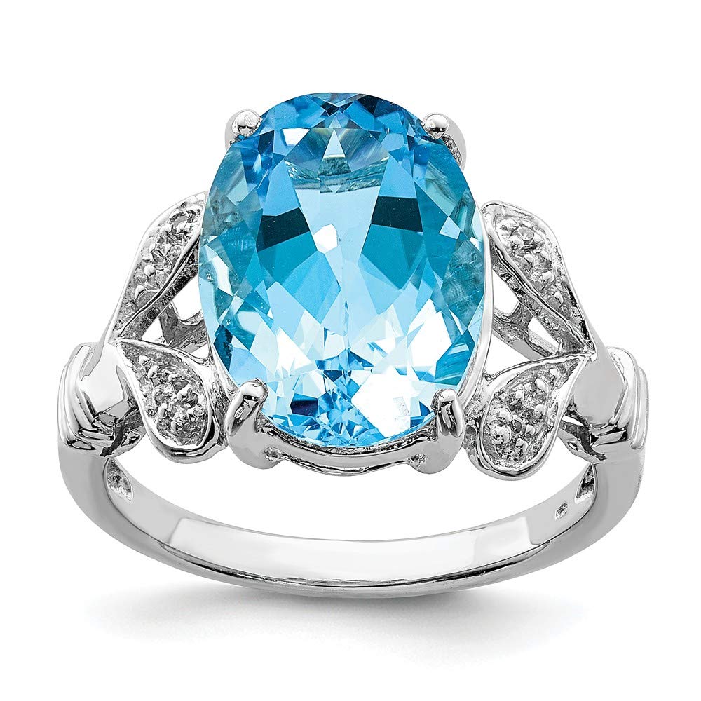 925 Sterling Silver Swiss Blue Topaz & Diamond Ring for Engagement
