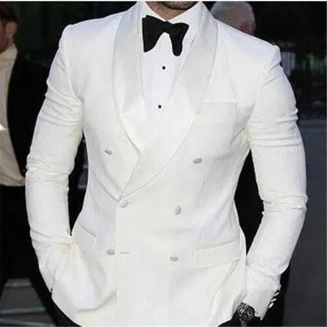 Elegant White Double Breasted Tuxedo Suit Set for Men - Perfect for Weddings, Prom & Formal Events