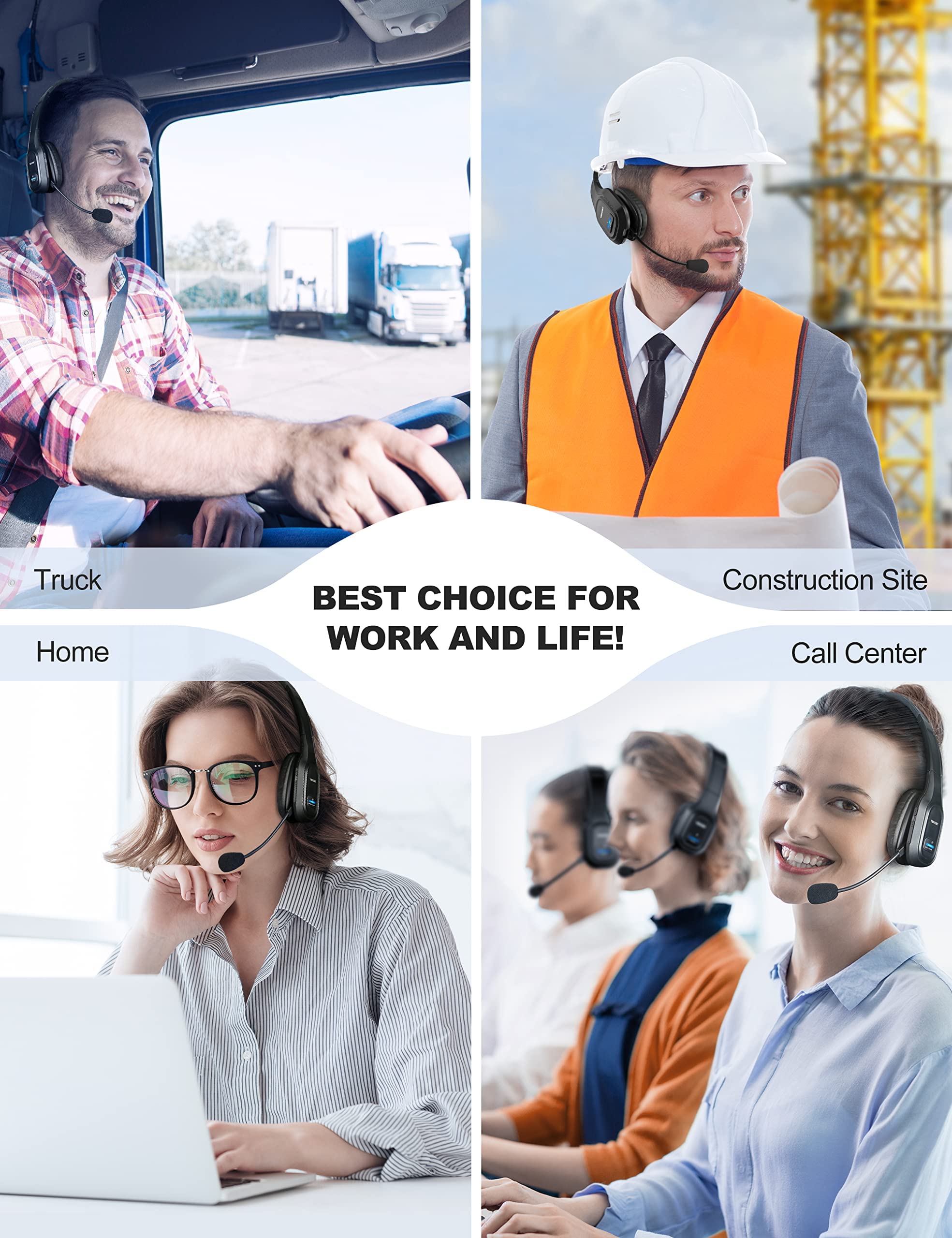 TECKNET Trucker Bluetooth Headphones with Microphone - Wireless On-Ear Headset with Noise Cancellation, Hands-Free for Cell Phone, Computer, Office, Home & Call Center - Perfect for Skype Calls, Driving, and Work from Home (Black)