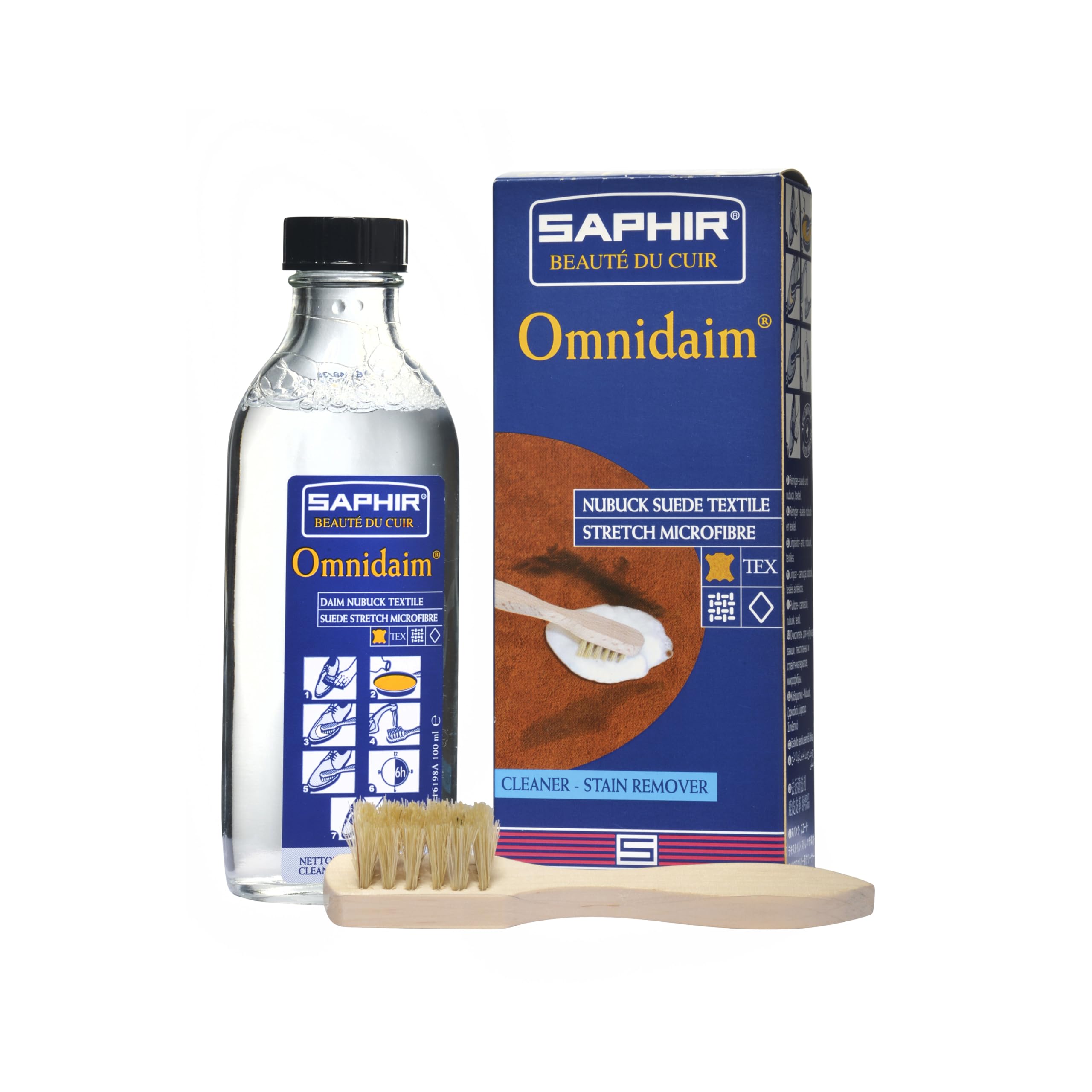 Saphir Omnidaim Leather Cleaner for Suede & Nubuck Shoes, Bags & Accessories - Gentle Cleaning & Protection for Delicate Leather Goods