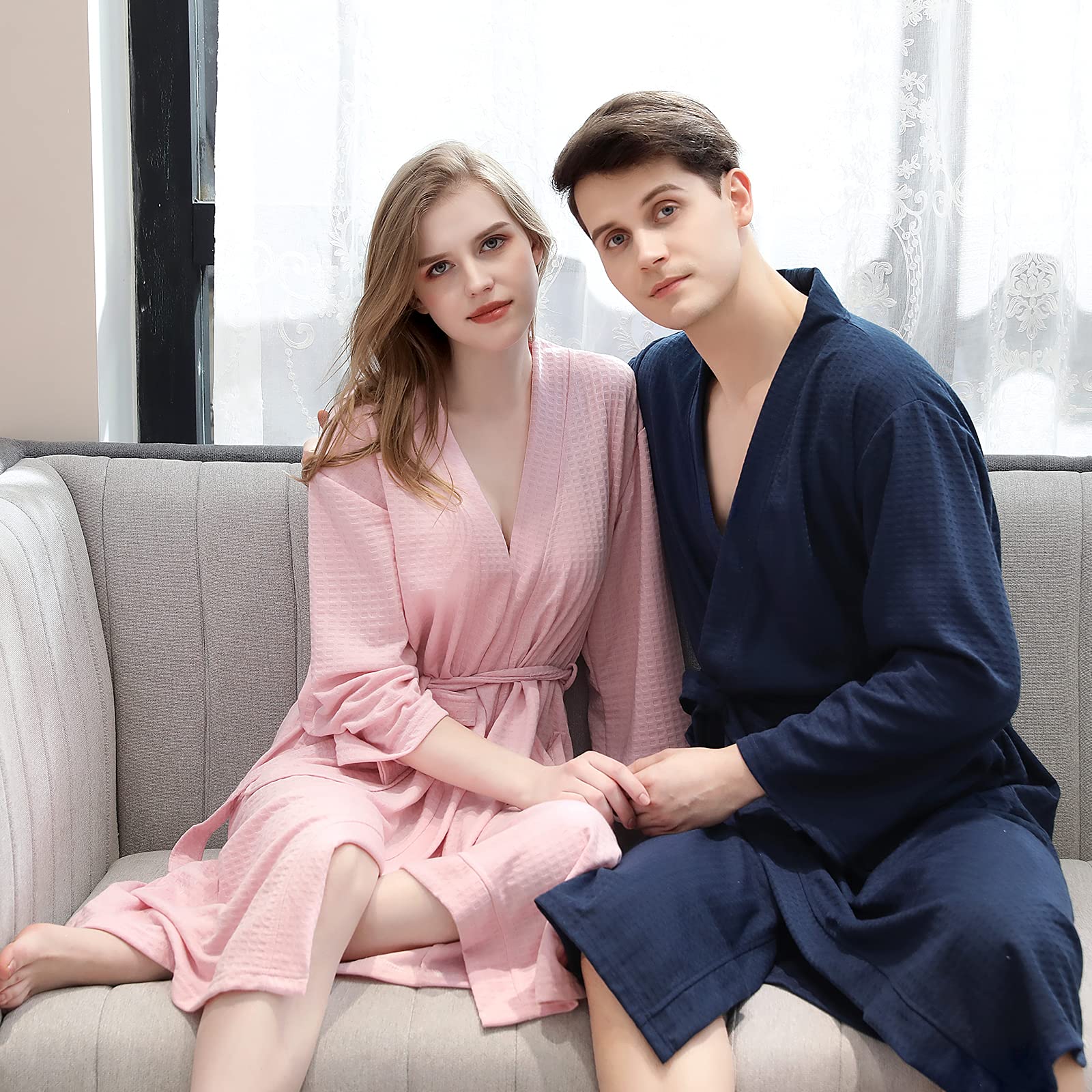ANUFER Men's & Women's Waffle Bathrobe - Soft Breathable Spa Robe for Couples, Hotel & Home Wear - Perfect for Relaxation, Lounging & Self-Care Moments