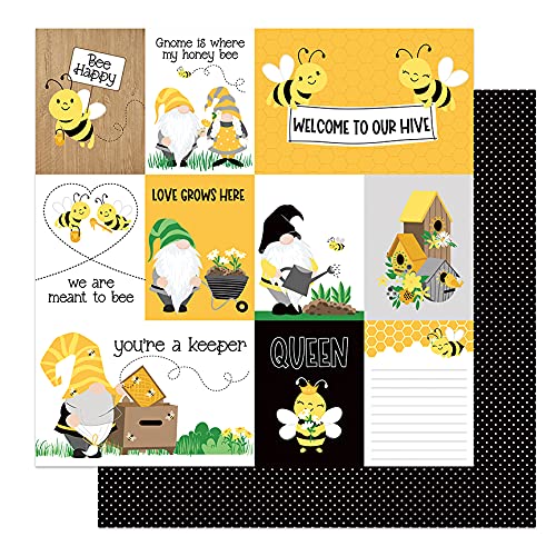 Sweet as Honey Bee Gnomes Scrapbook Paper 12x12 - 5 Sheets for DIY Crafts, Scrapbooking, Card Making & Home Decor