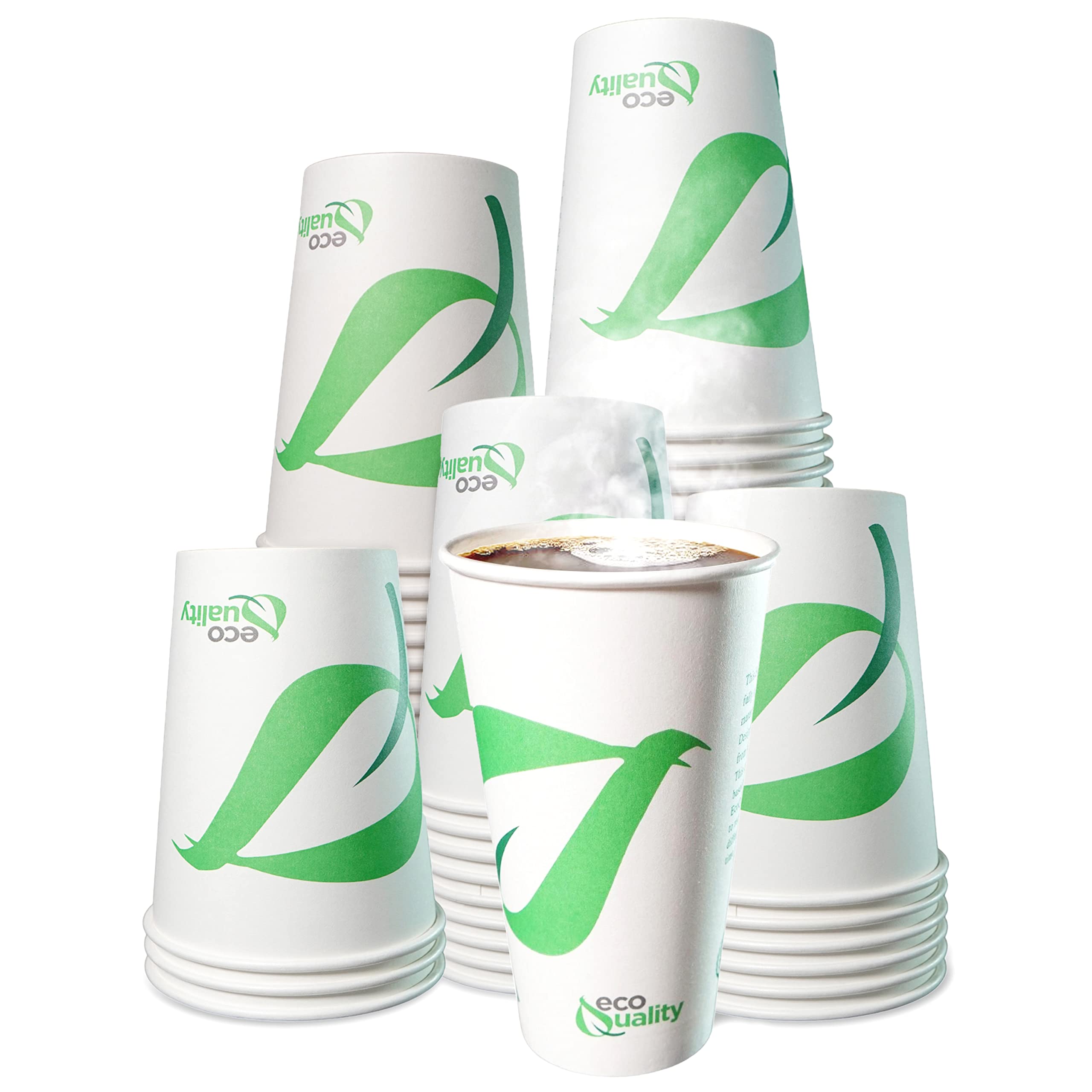 16 oz Compostable Paper Coffee Cups - Biodegradable Disposable White PLA Lined Eco-Friendly Cups for Hot & Cold Drinks - Perfect for Travel, Picnic, Party, Office & Events (150 Pack) - Ideal for Coffee Shops, Cafes & Sustainable Events